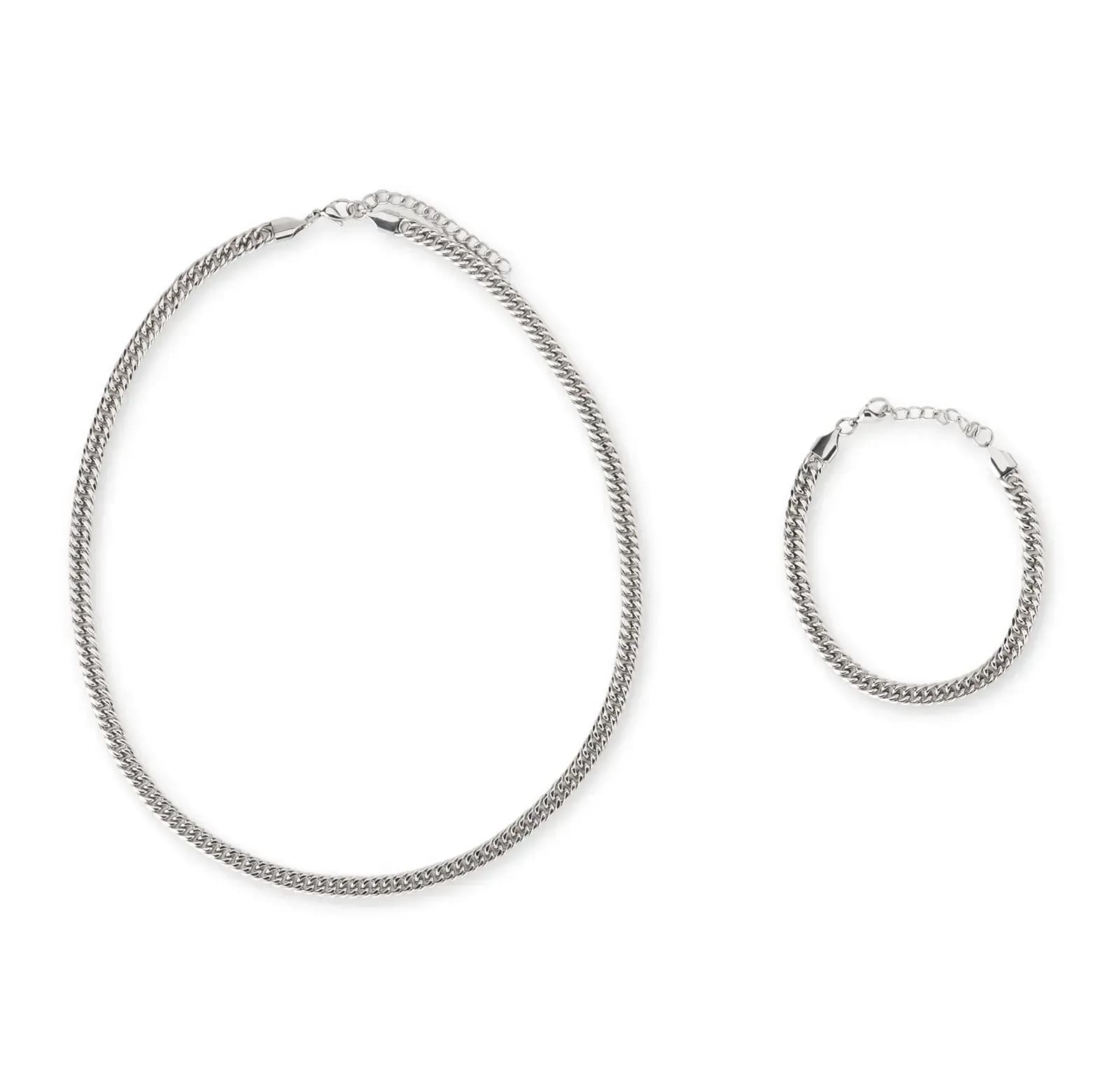 Set i med armband och halsband i Rostfritt stål: Pansarlänkar - 50+5 / 19+3 cm 2