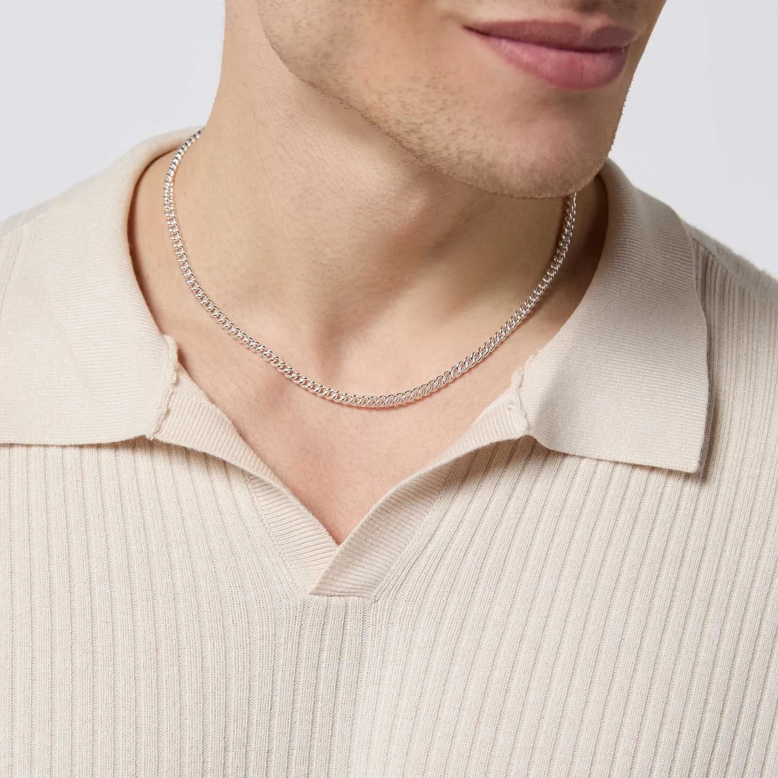 Silverhalsband herr - rundad pansar 4mm 2