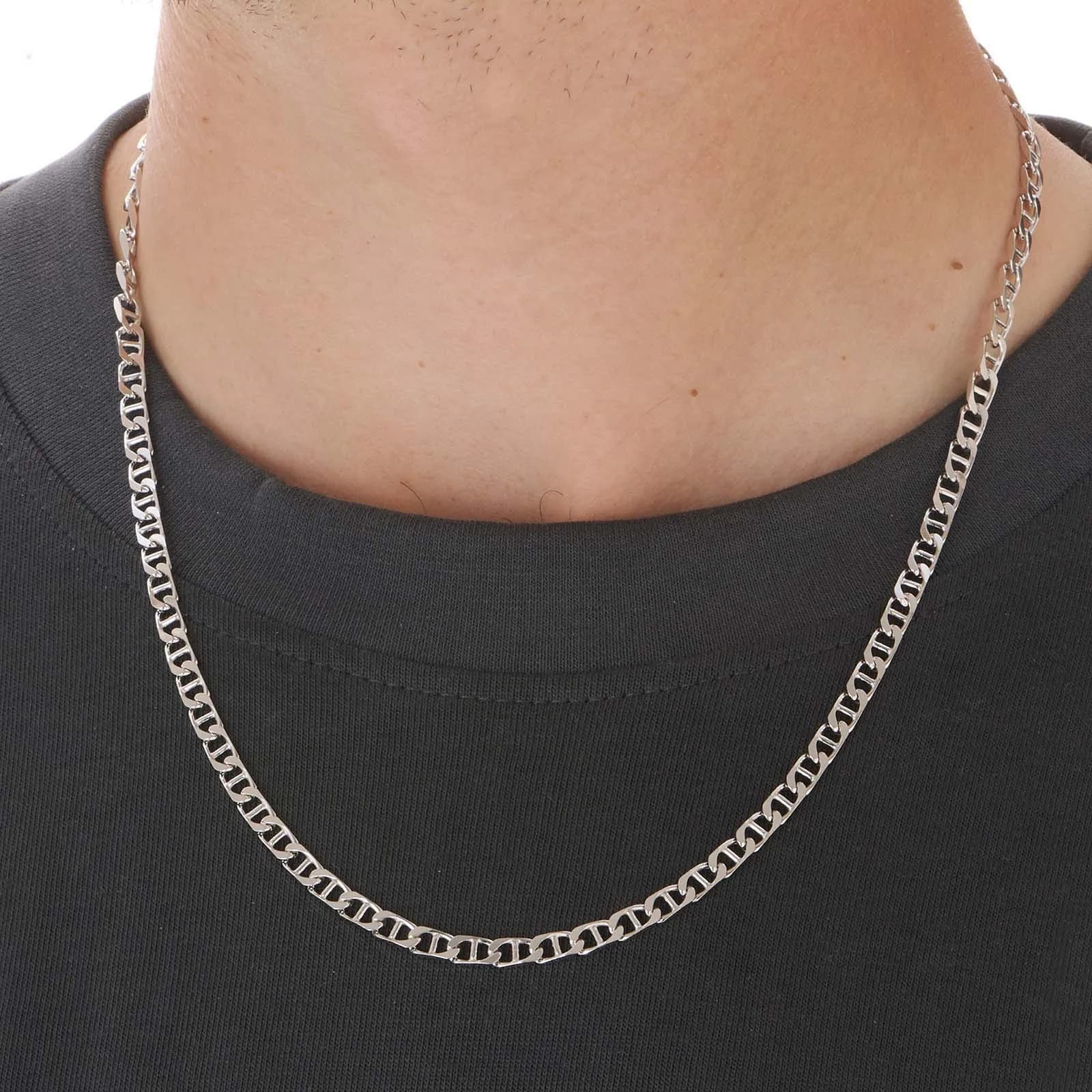 Halsband i silver herr, bean chain - 55 cm 2