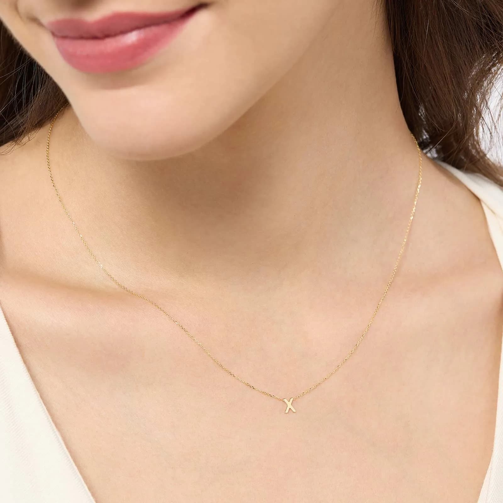 Halsband 9k guld - bokstav X, 43cm 3