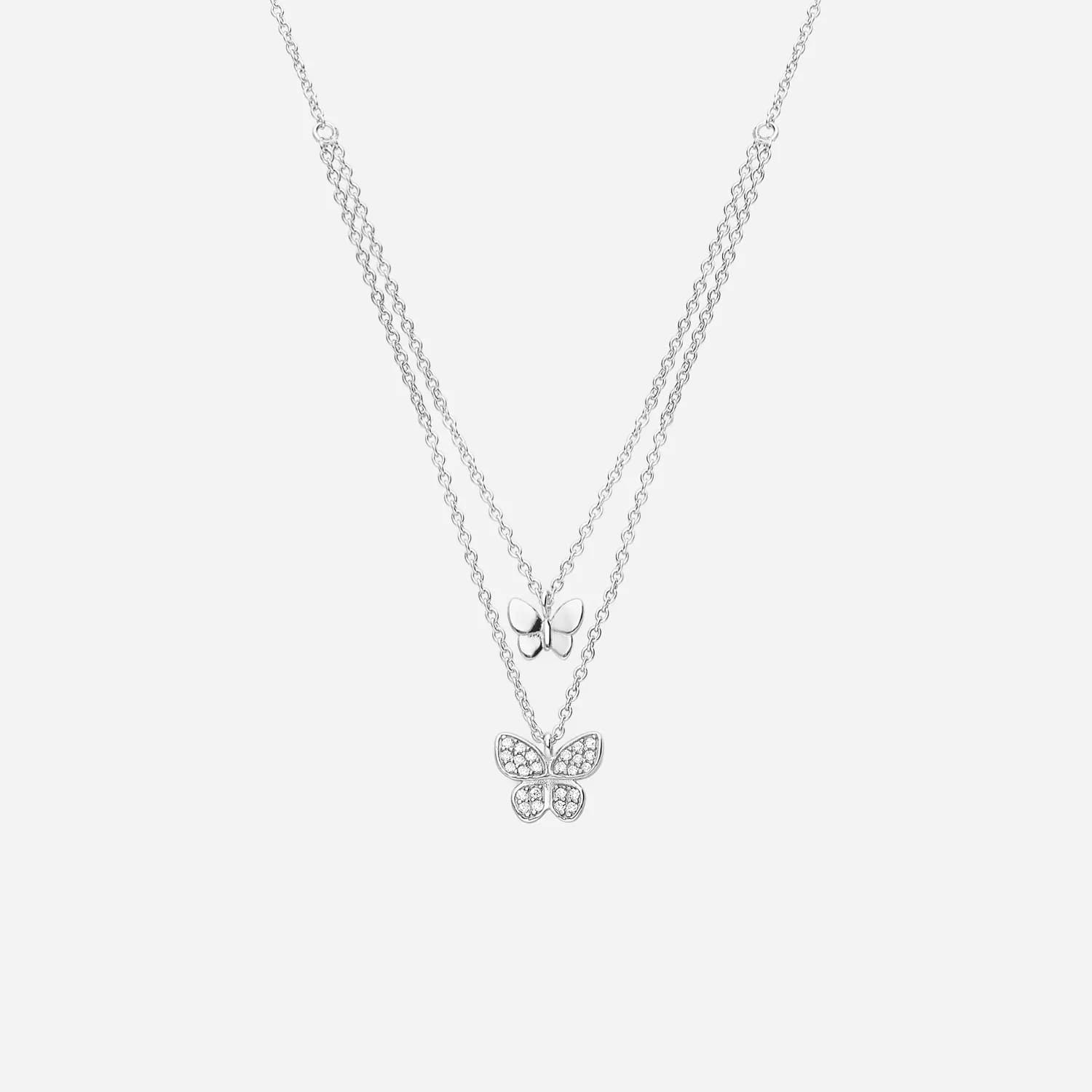 2 radigt halsband i rhodinerat silver - fjäril 45 cm