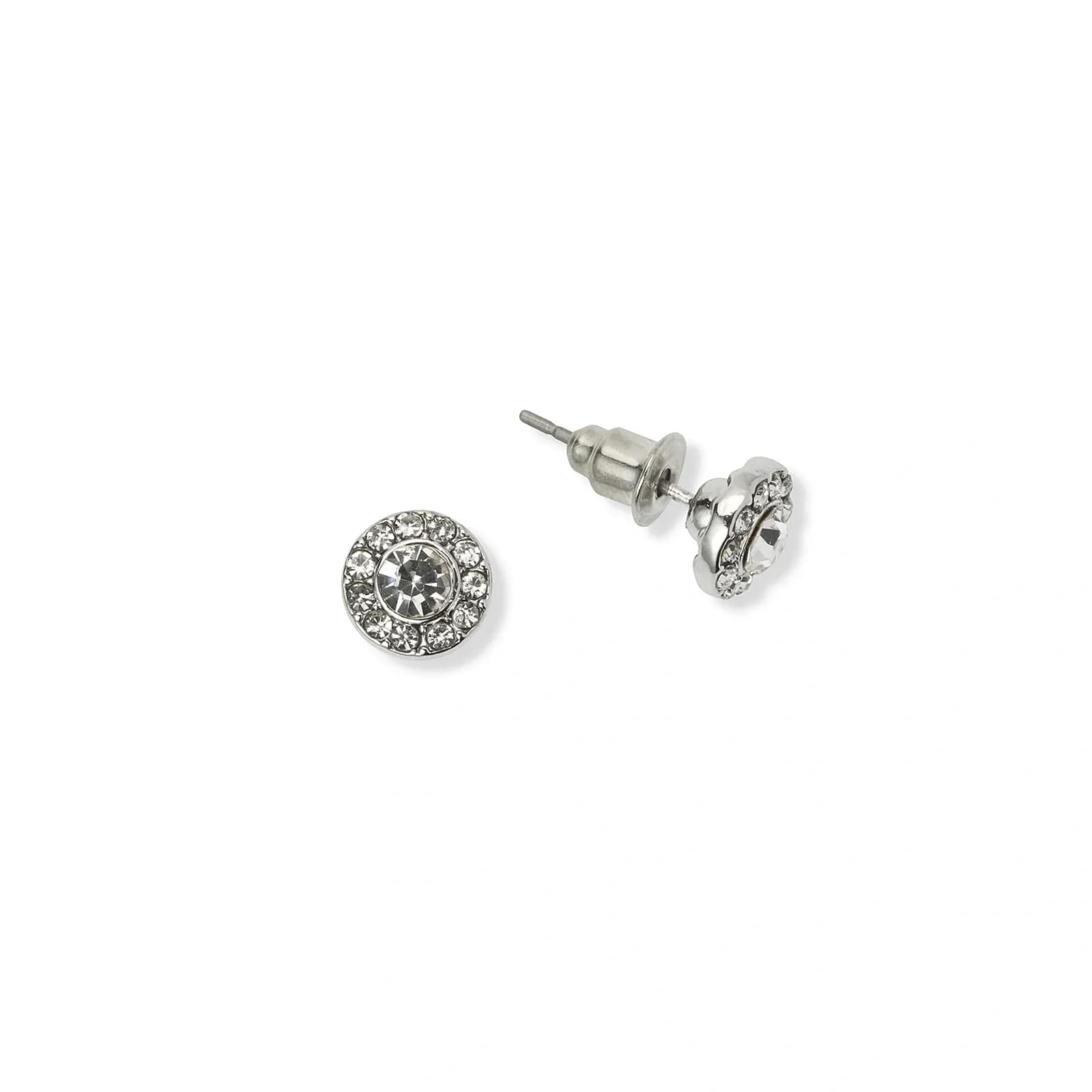 Silverfärgade örhängen, vit sten med halo - 6 mm