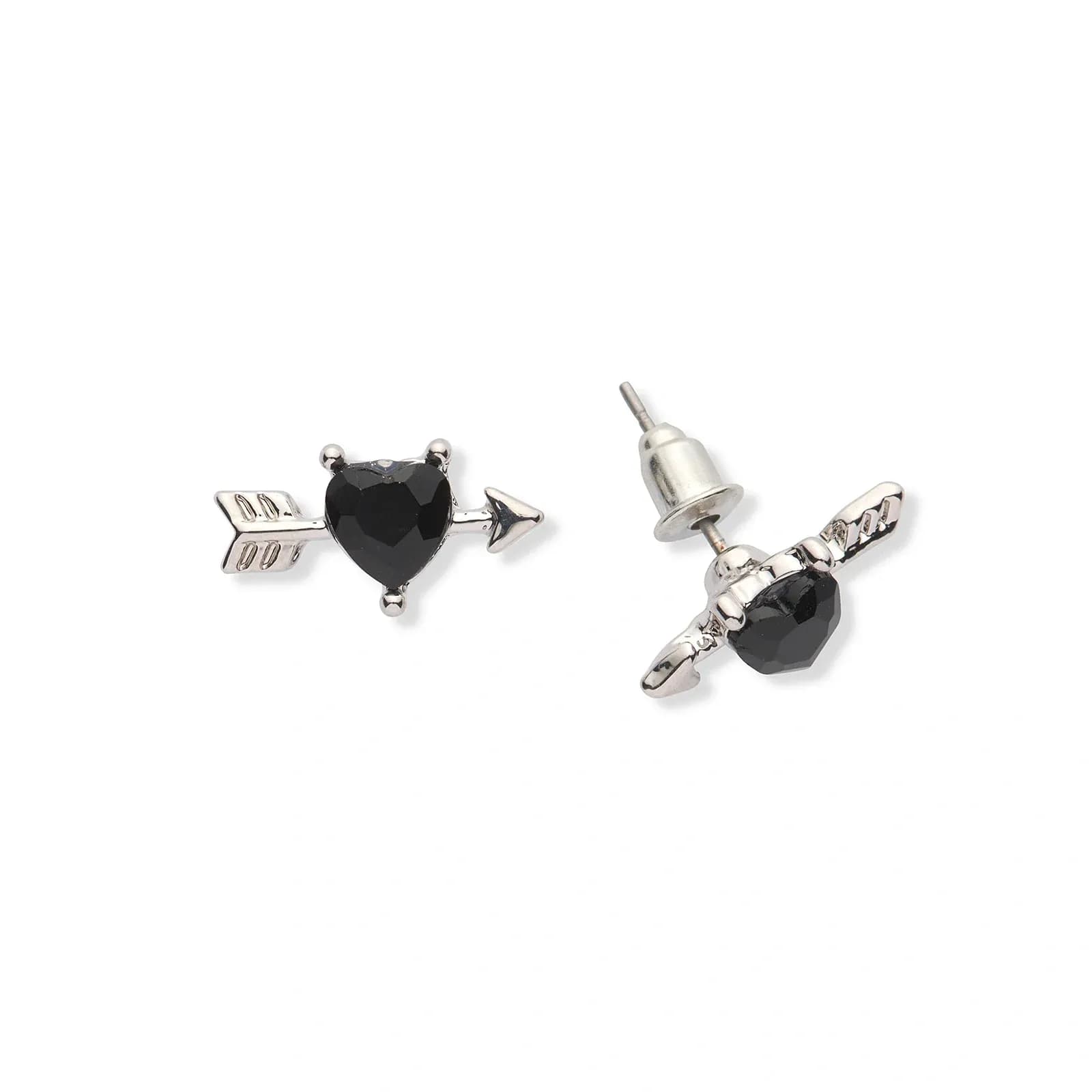 Silverfärgade studs, svart hjärta med pil - 10mm