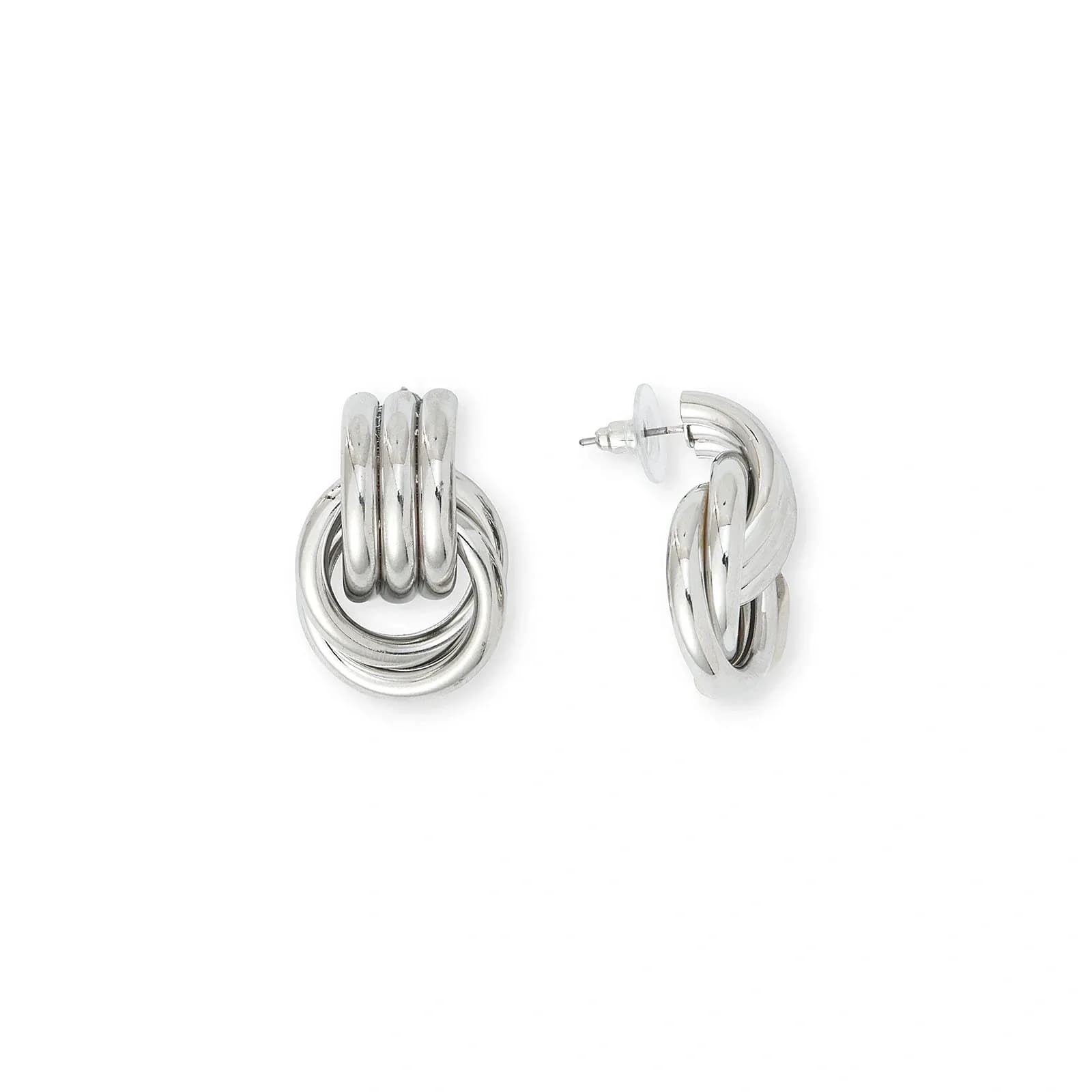 Silverfärgade örhängen, doorknocker med tre rader - 3 cm