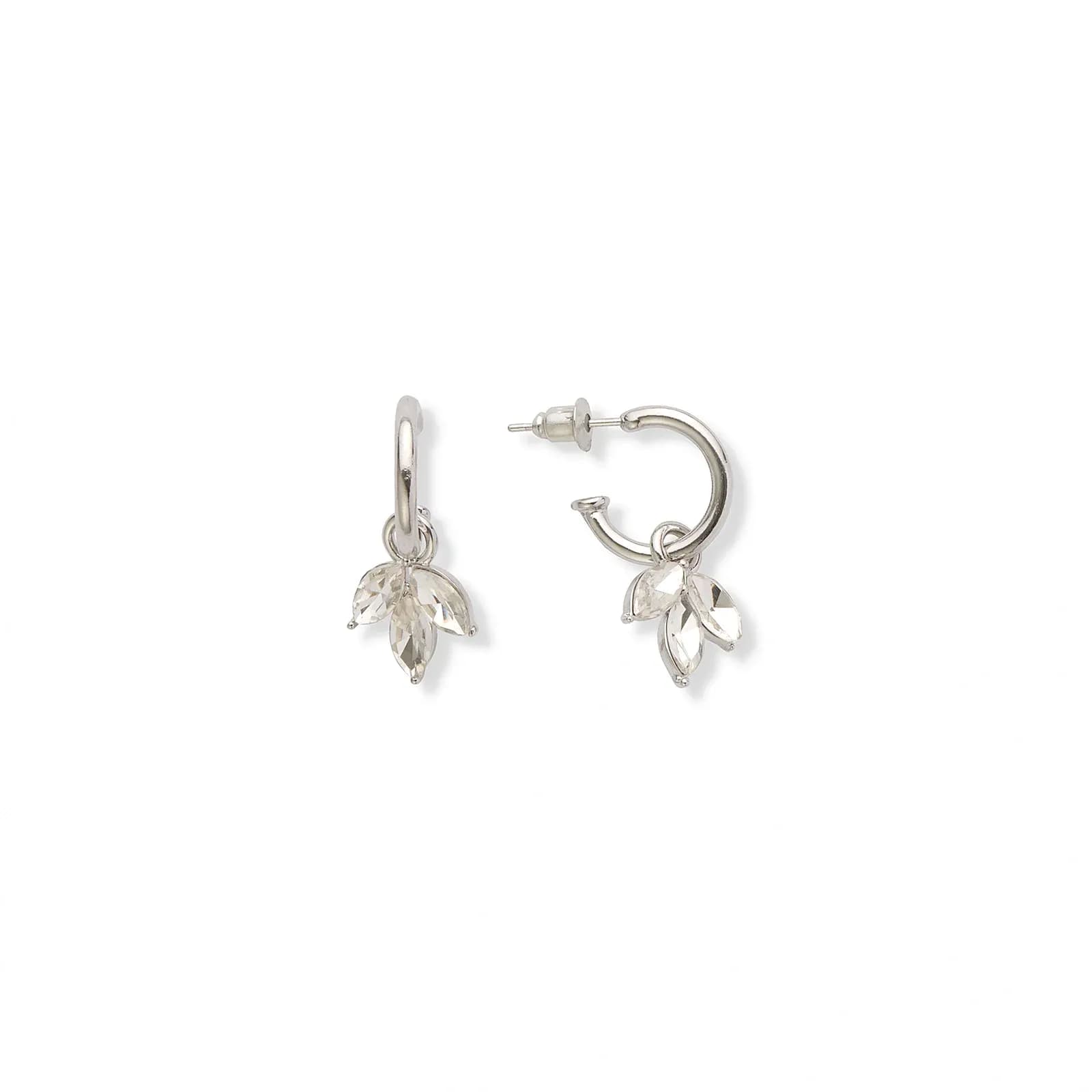 Silverfärgade örhängen, hängande blad med glasstenar - 2,5 cm