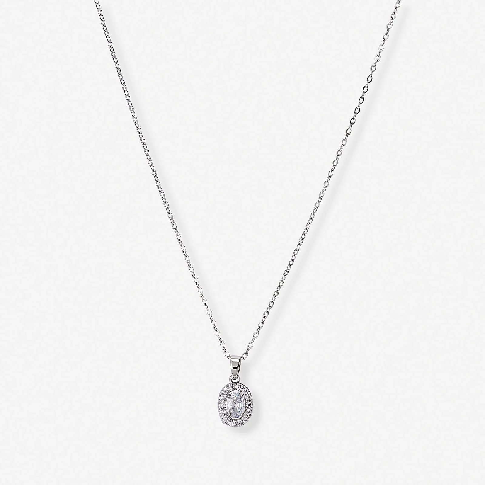 Guldfärgat halsband, oval sten med halo - 42+7 cm