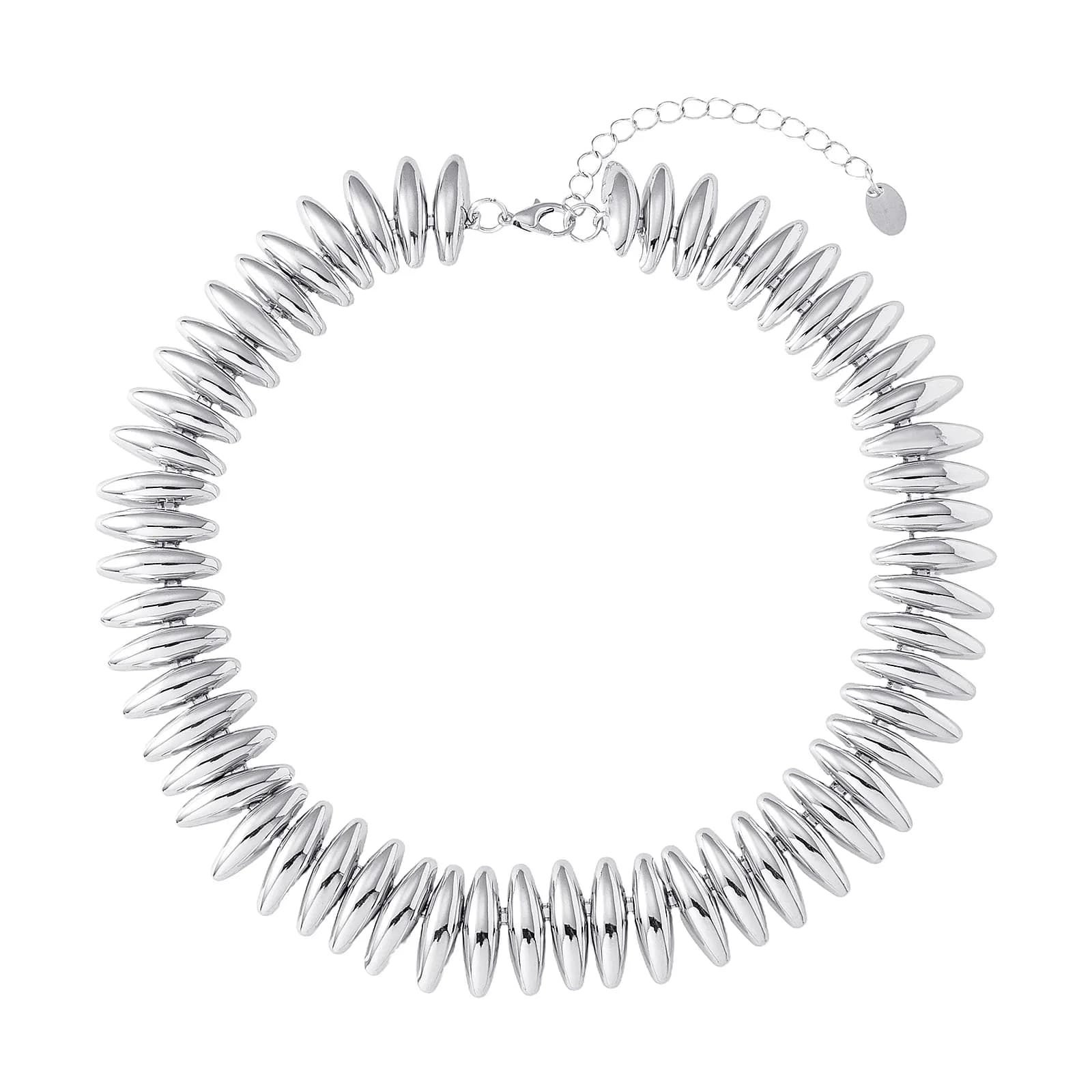 Silverfärgat halsband, ovala taggar - 42+7 cm