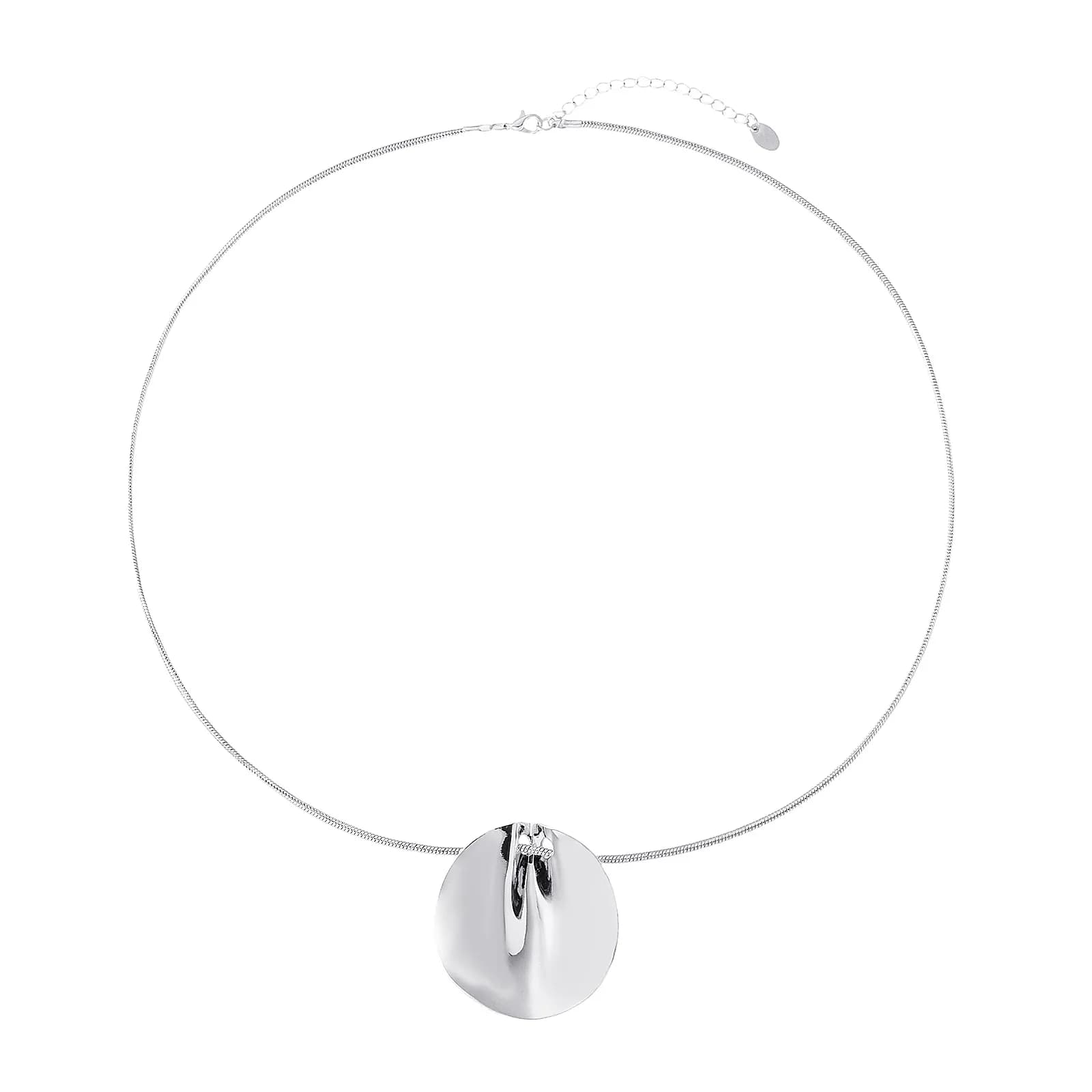 Silverfärgat halsband, vågig rund platta - 70+7 cm