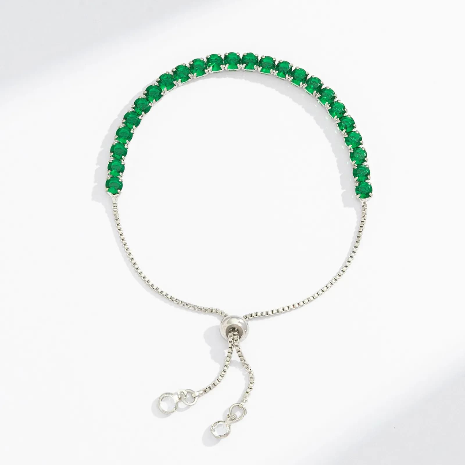 Silverfärgat tennisarmband, smaragdgröna glasstenar - Justerbar