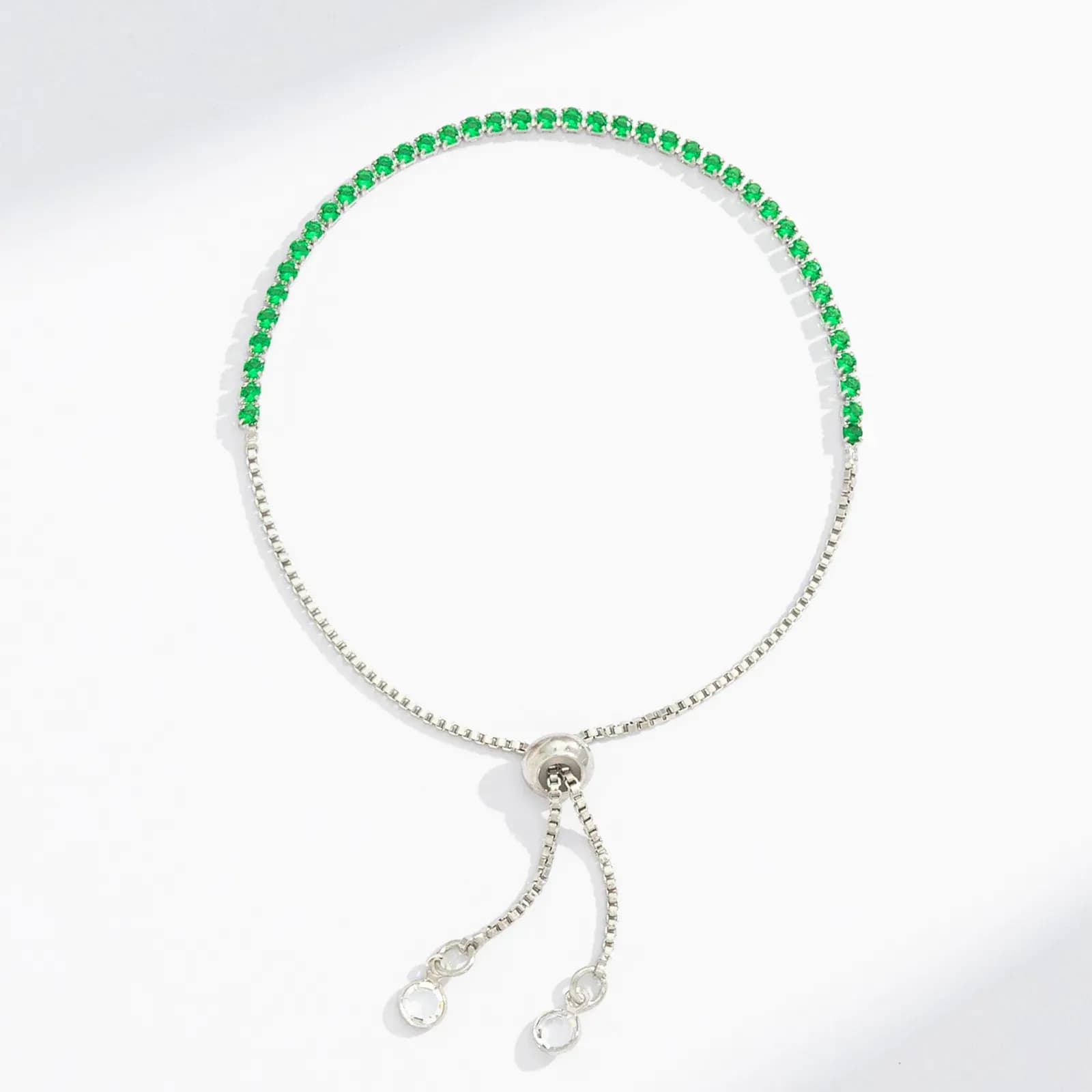 Silverfärgat tennisarmband, smaragdgröna glasstenar - Justerbar