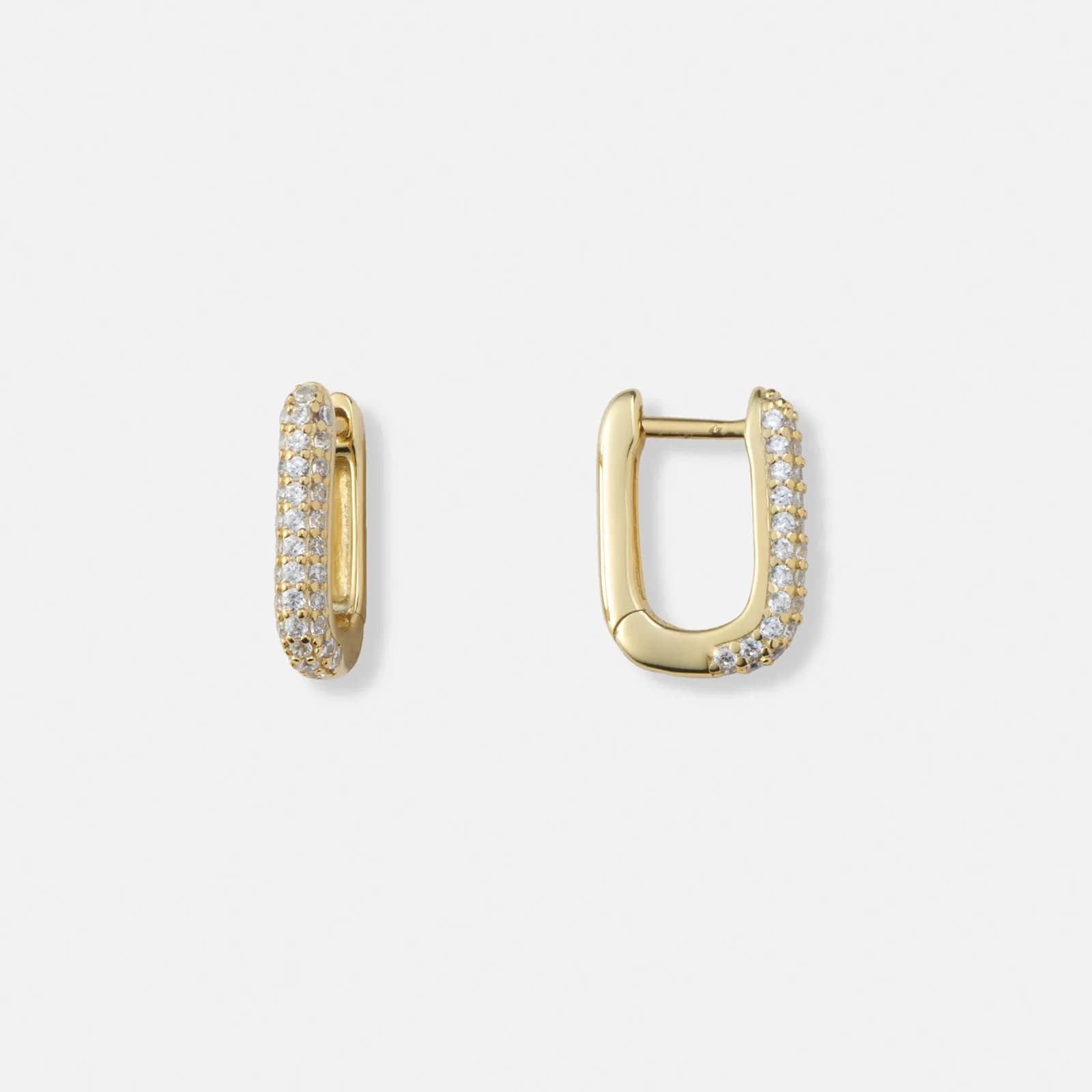 Guldpläterade silverörhängen, rektangulära hoops m stenar - 10x14mm
