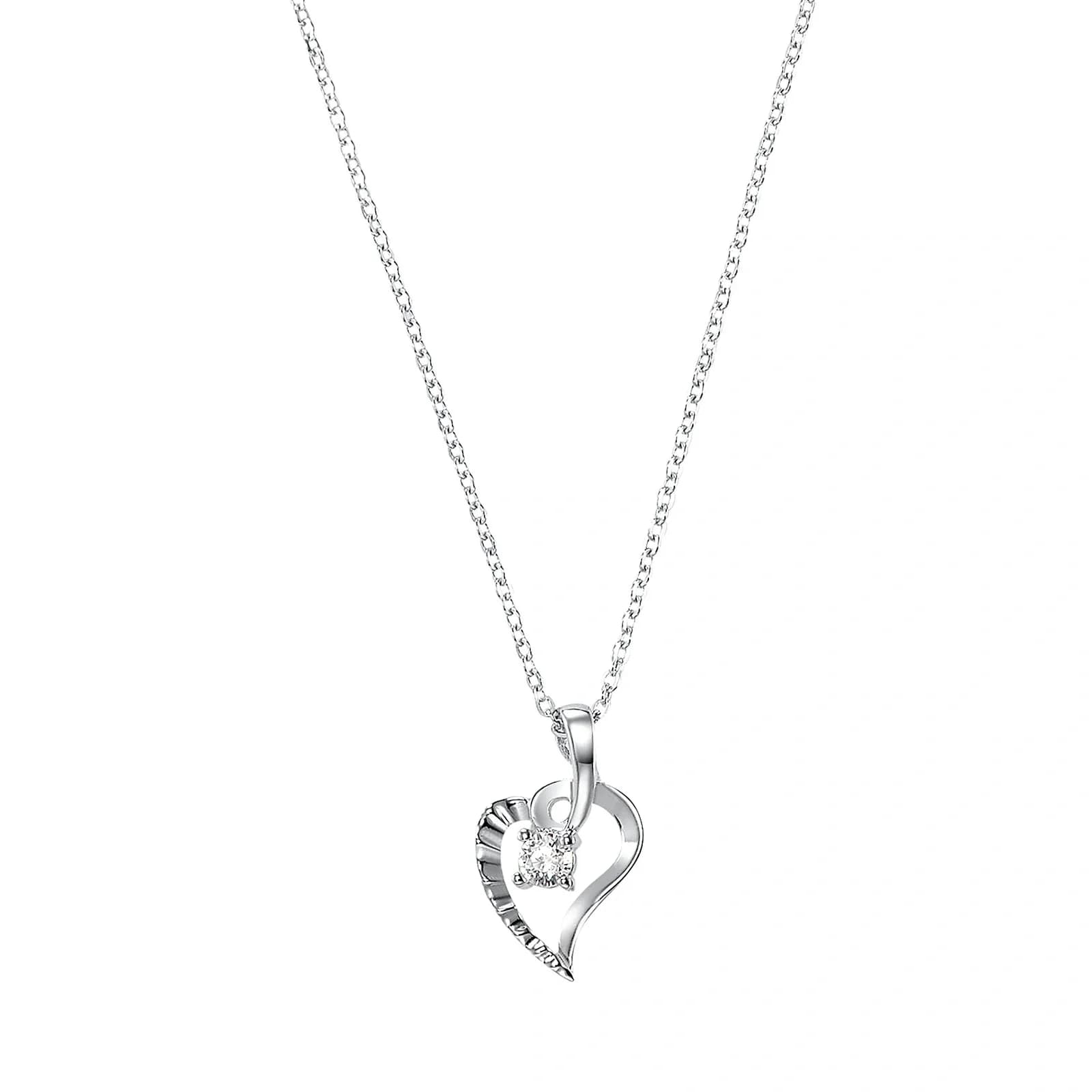 Silverhalsband, öppet hjärta med vita stenar - 42 cm
