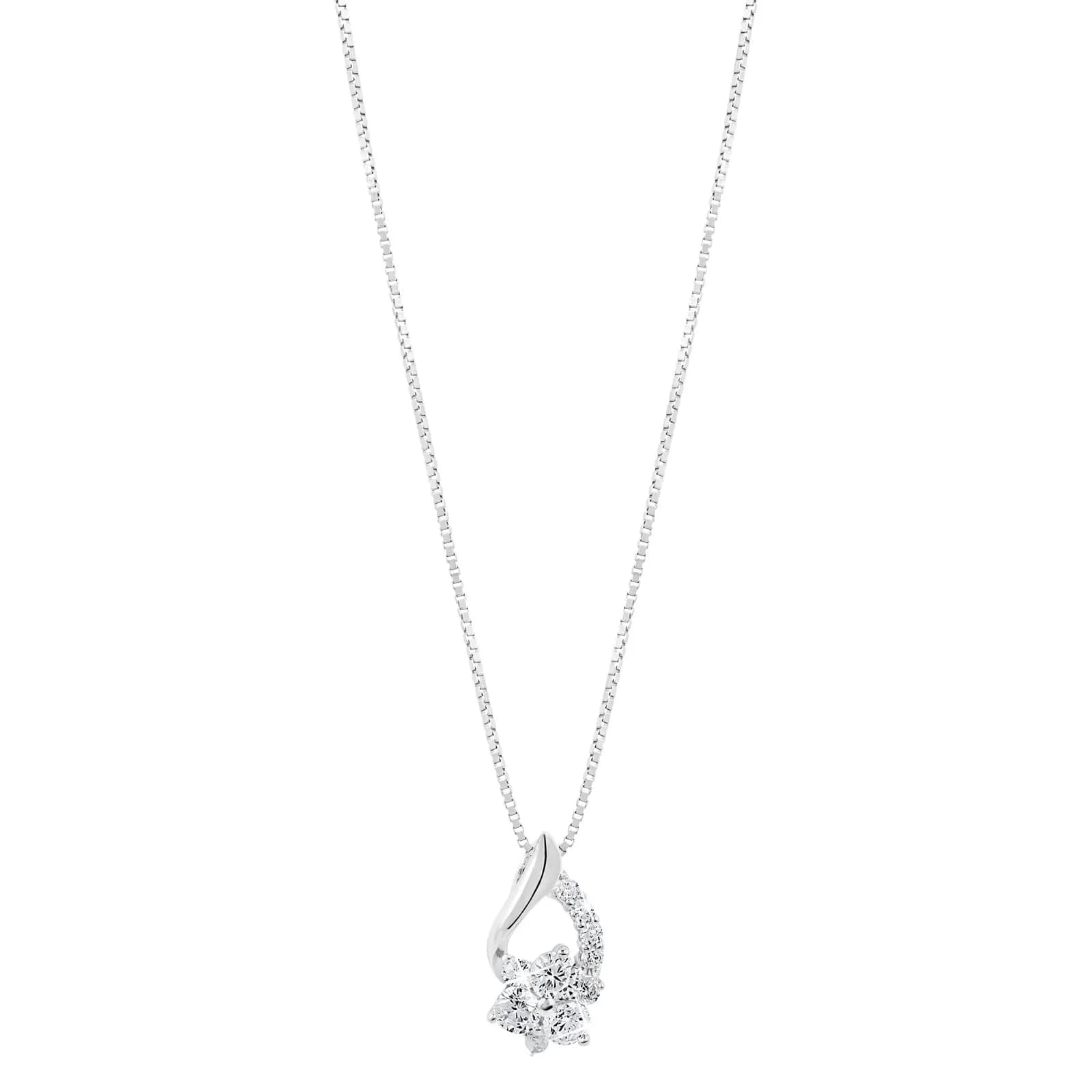 Silverhalsband, hängande droppe och blomma - 45 cm