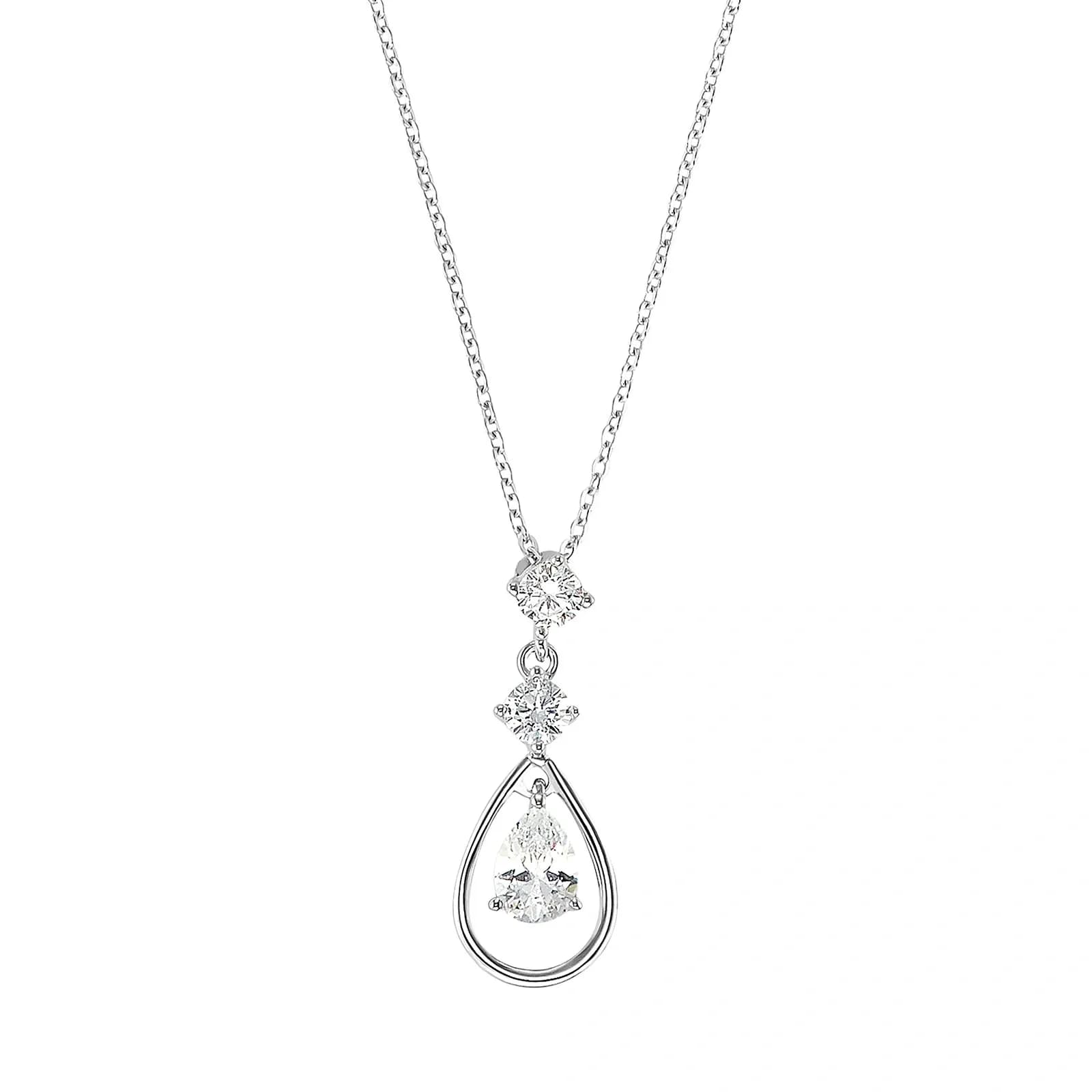 Silverhalsband, droppe med vit sten - 45 cm