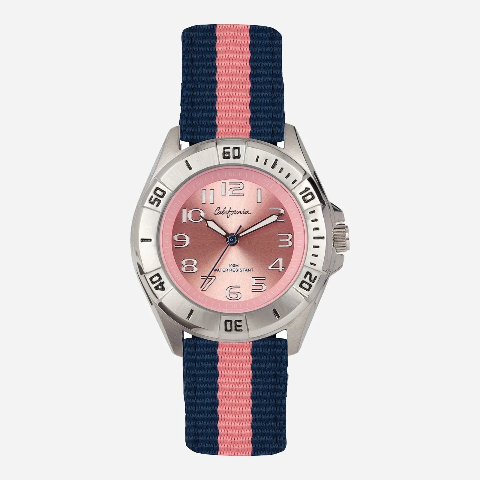 California barnklocka - nylonband, blå/rosa, 38 mm