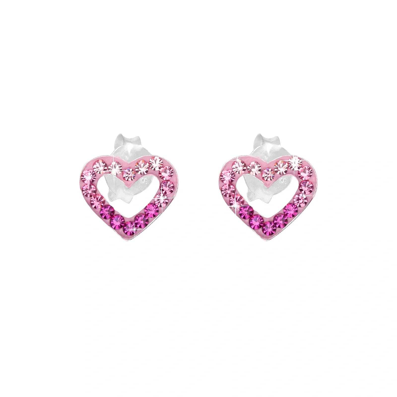Silverörhängen för barn - studs, rosa hjärtan, 10x12 mm