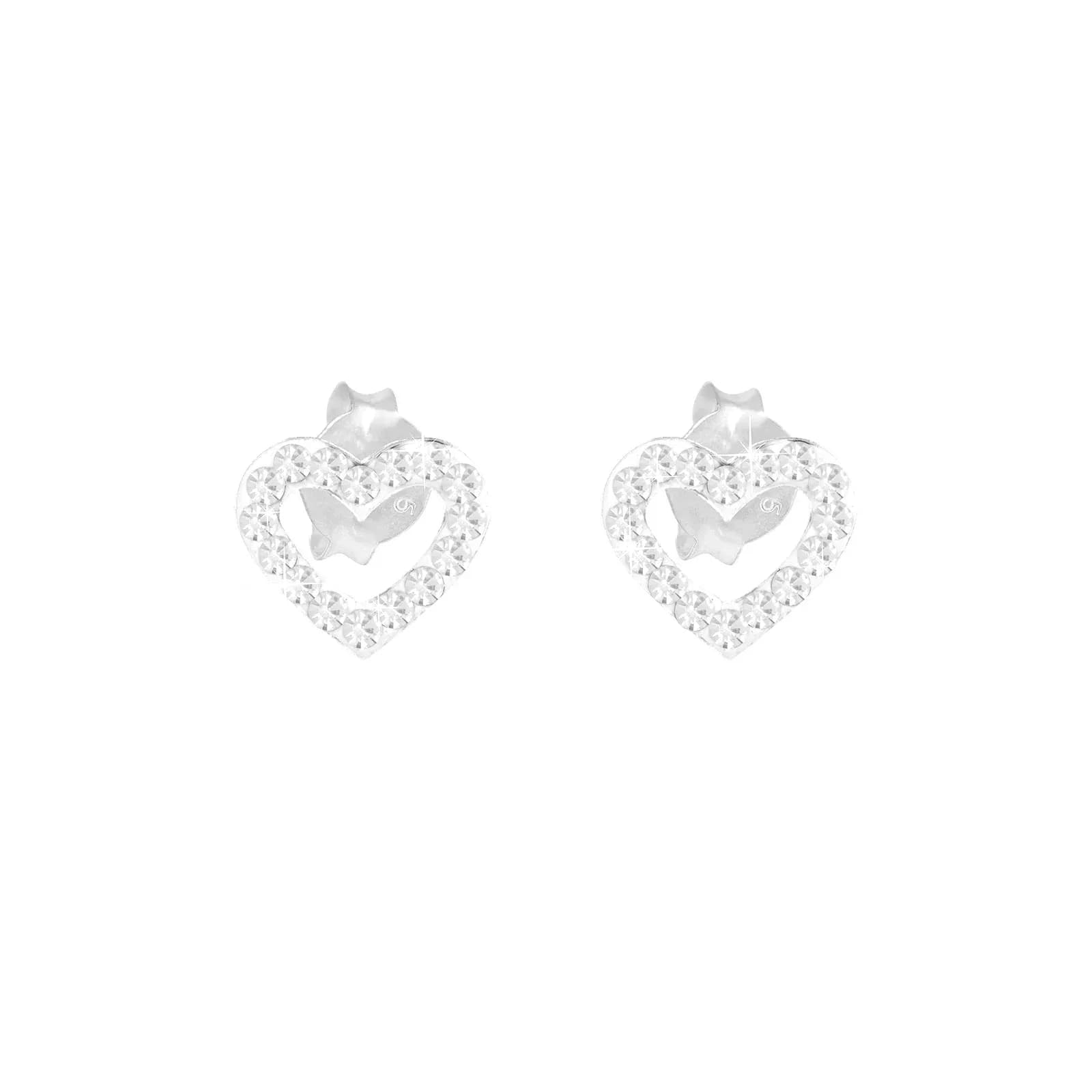 Silverörhängen för barn - studs, vita hjärtan, 10x12 mm