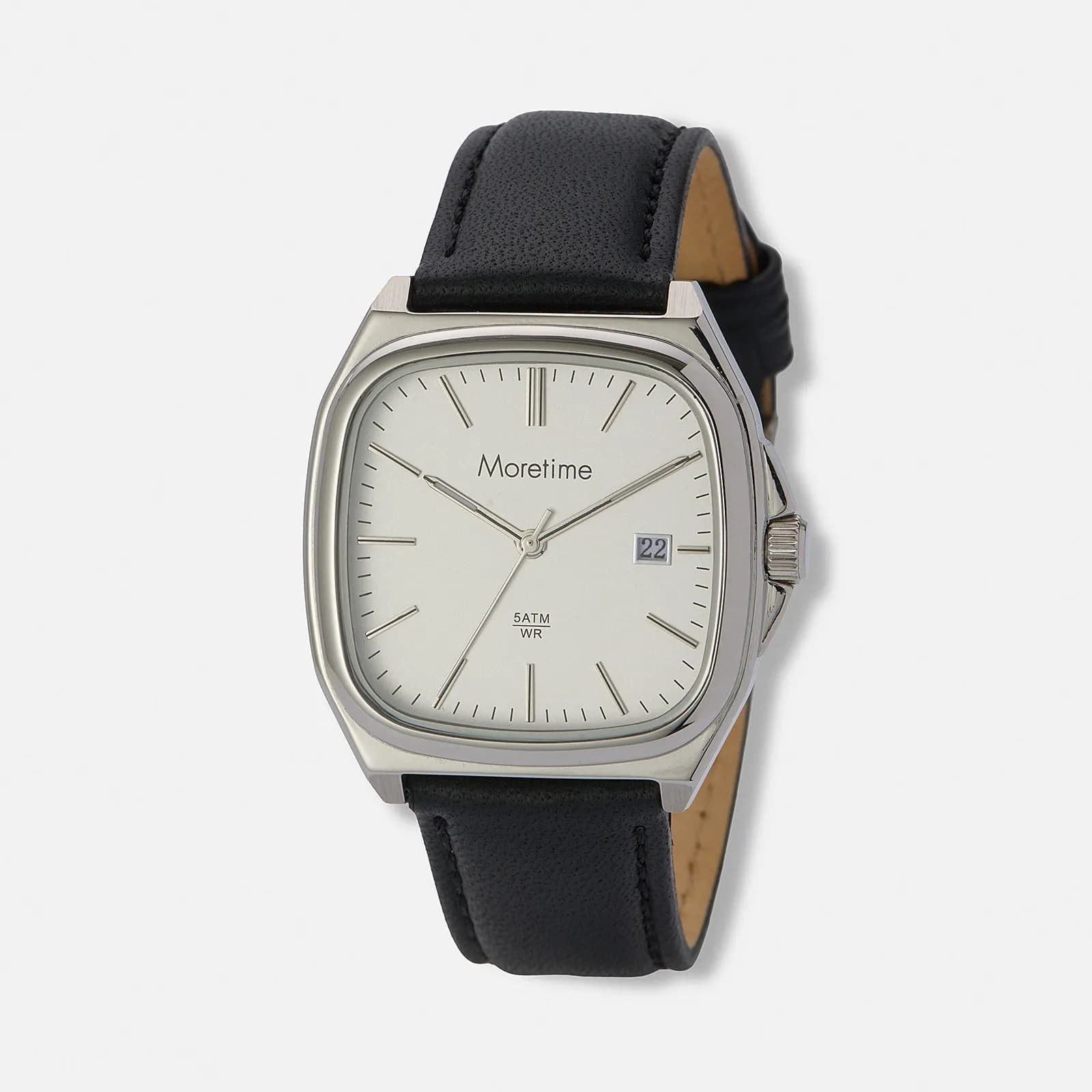 Moretime herrklocka läderband svart/silver - 38 mm