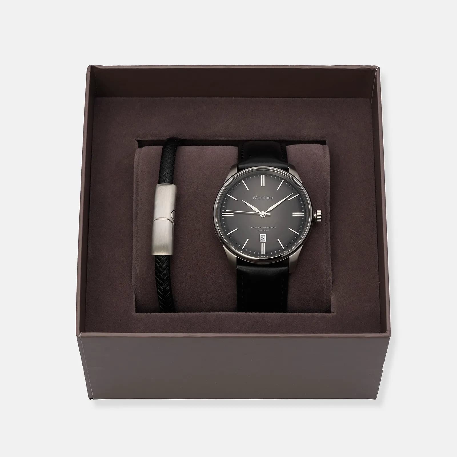 Moretime herrklocka svart/stål, läderband - MG1313-237