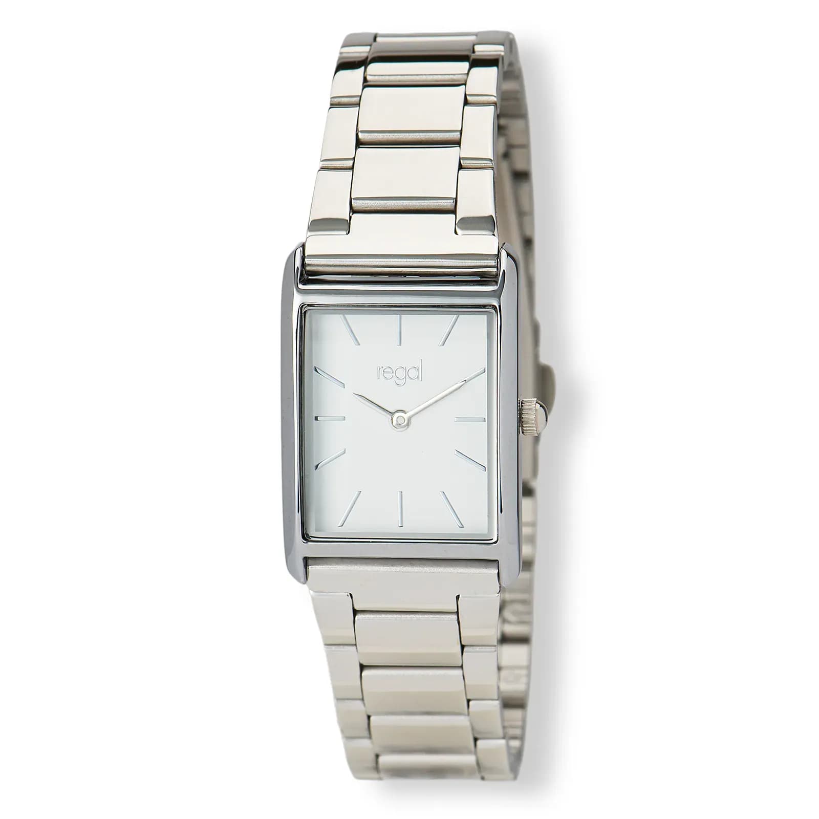 Regal rektangulär dam vit/silver, metallband - R89314-132