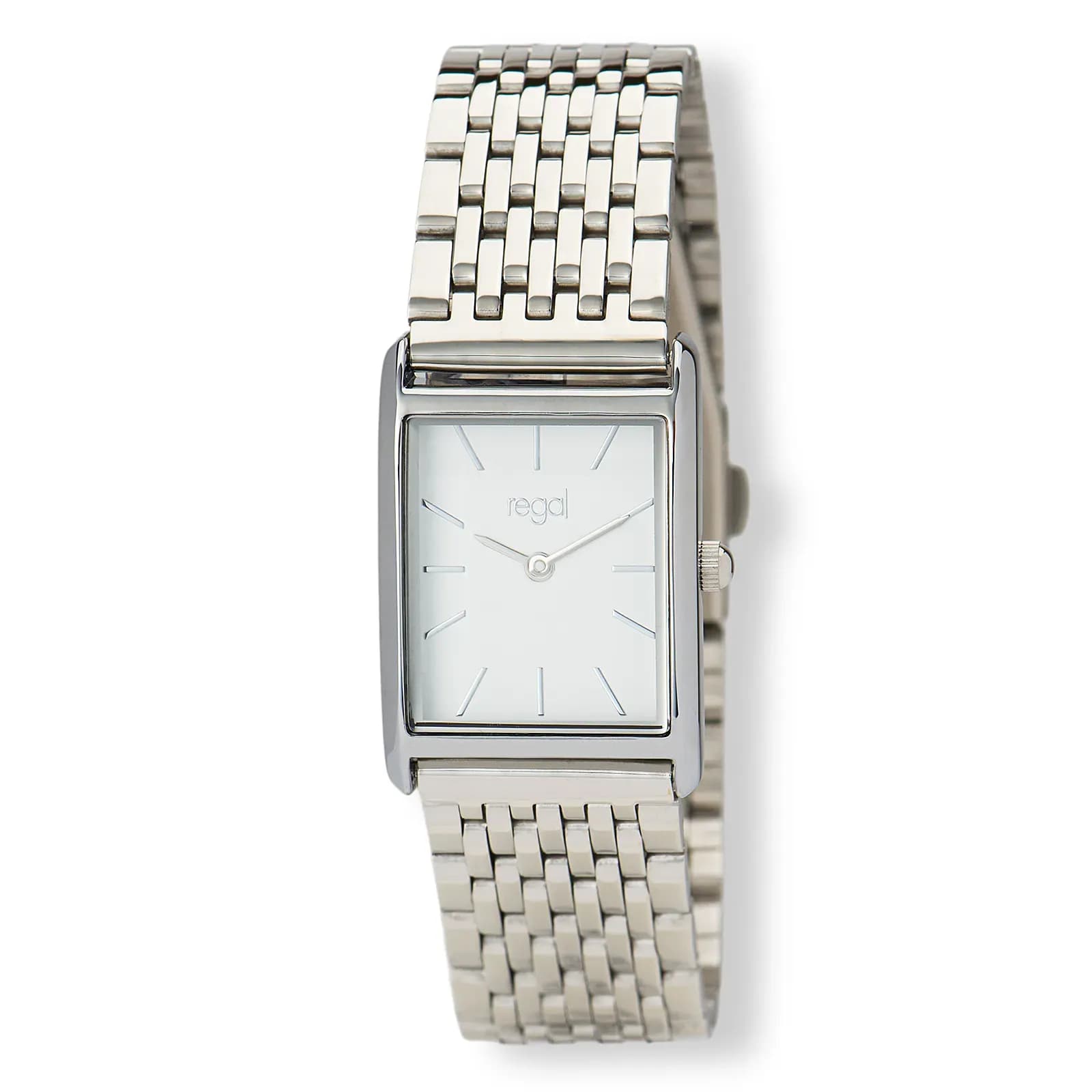 Regal rektangulär dam vit/silver, metallband - R89454-132
