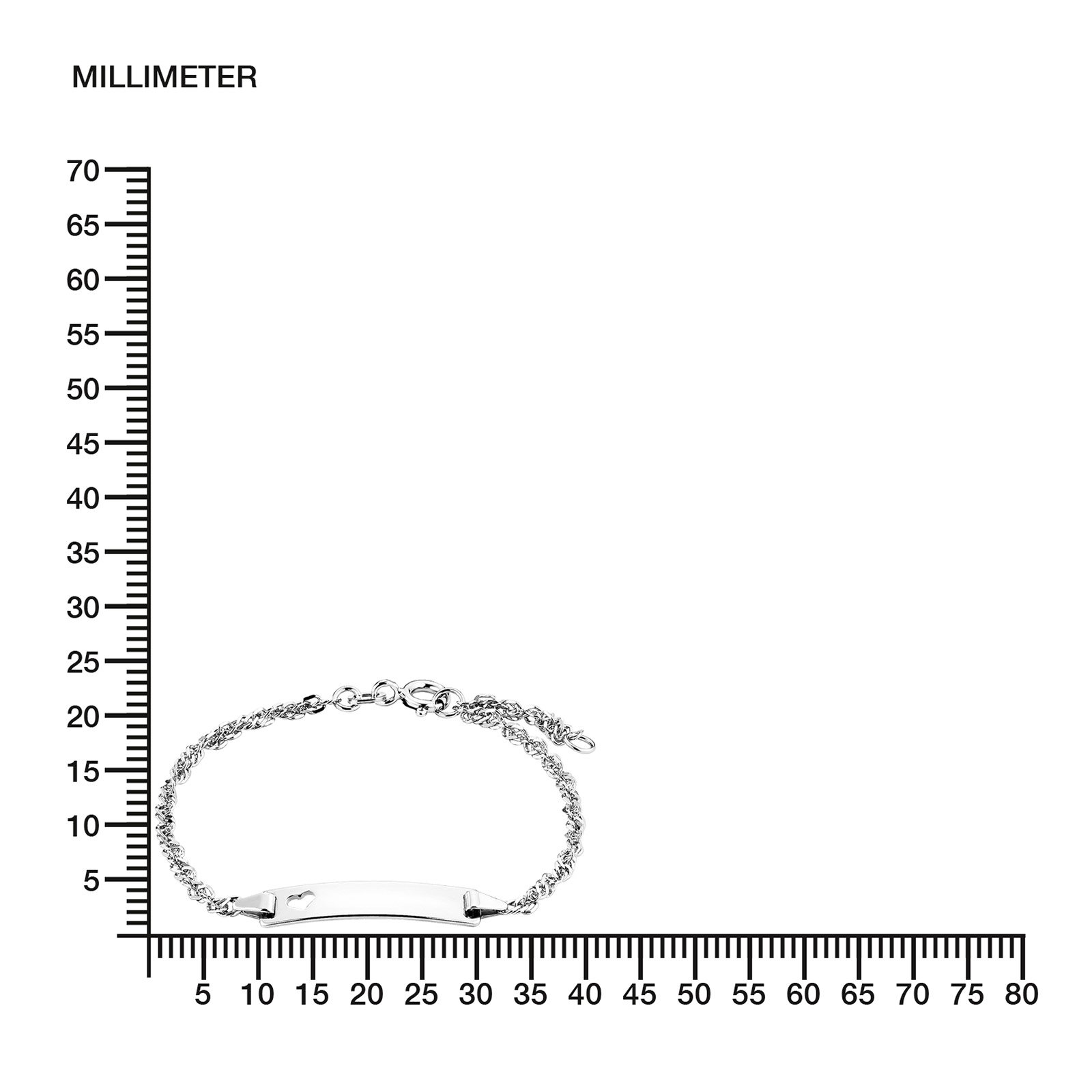 Silverarmband - gravyrbricka, hjärta, 16-18 cm
