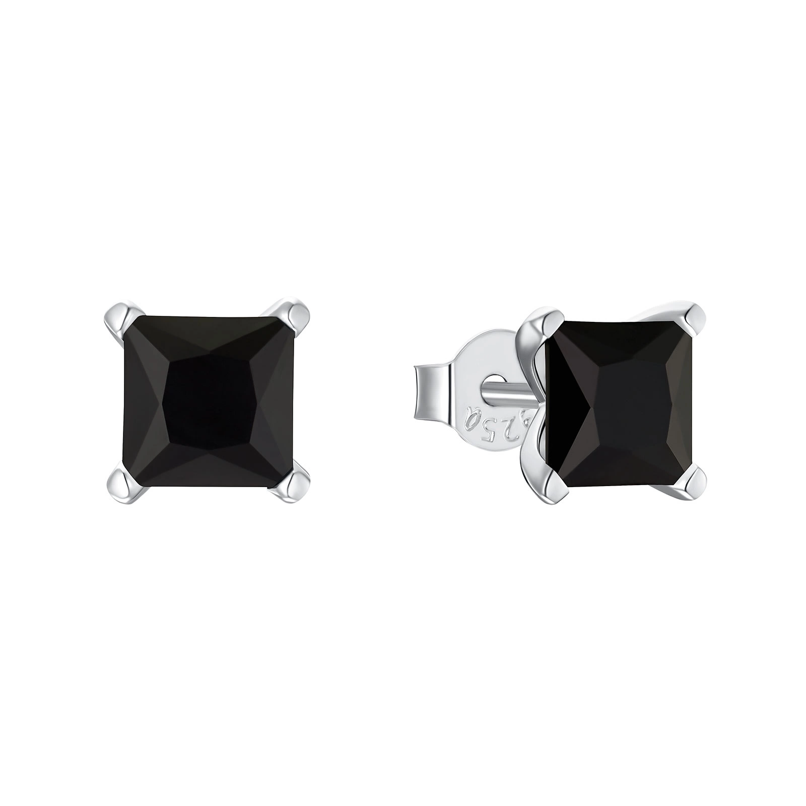 Silverörhängen – kvadratiska svarta Kubisk Zirkonia 8 mm