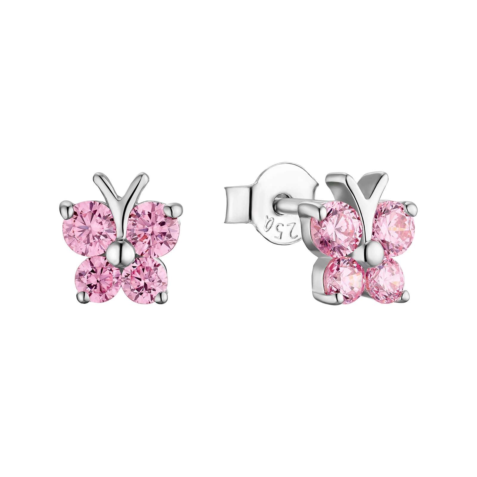 Silverörhängen barn – rosa fjärilar 7 mm