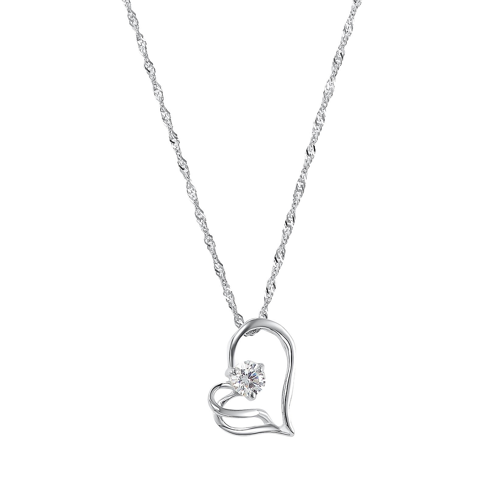 Silverhalsband - singaporekedja & snirkligt hjärta, 42 cm