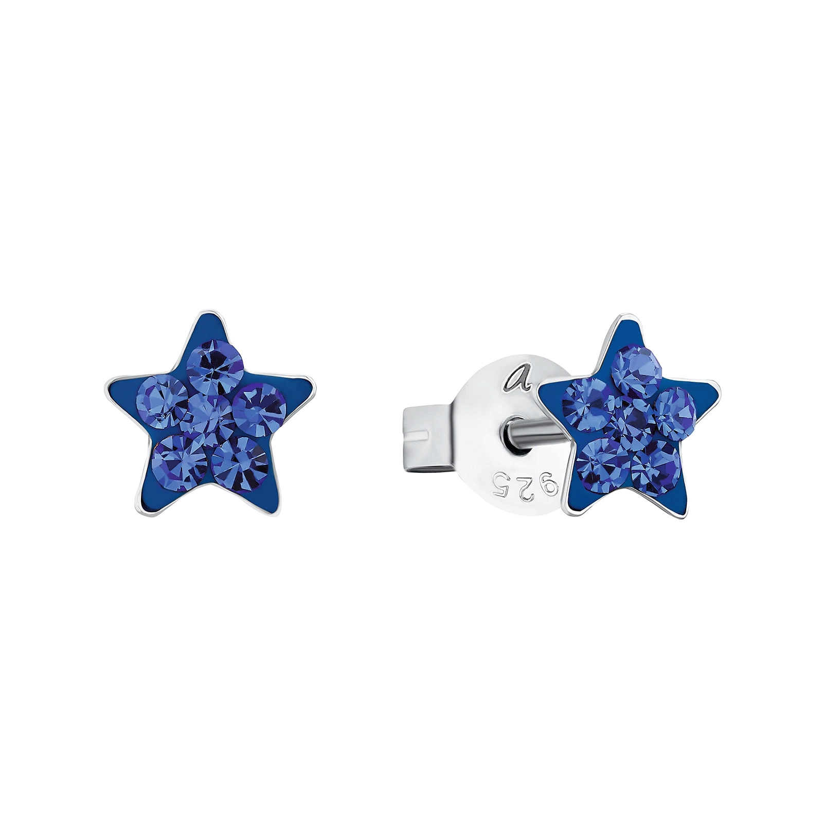 Silverörhängen barn – blå stjärnor 6 mm