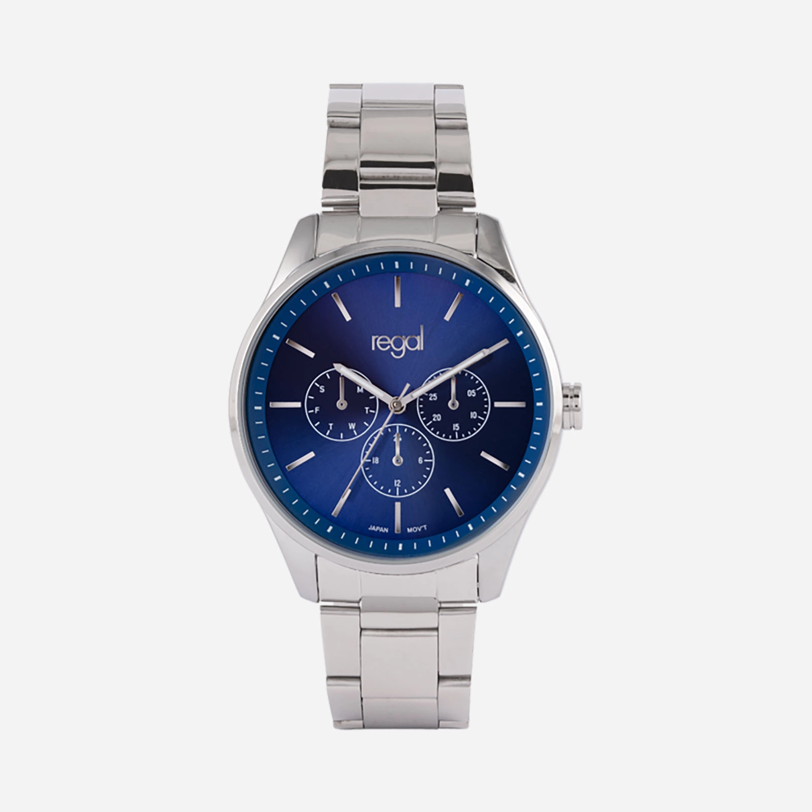 Regal herrklocka - metallband, silverton/bl&aring;, 42mm