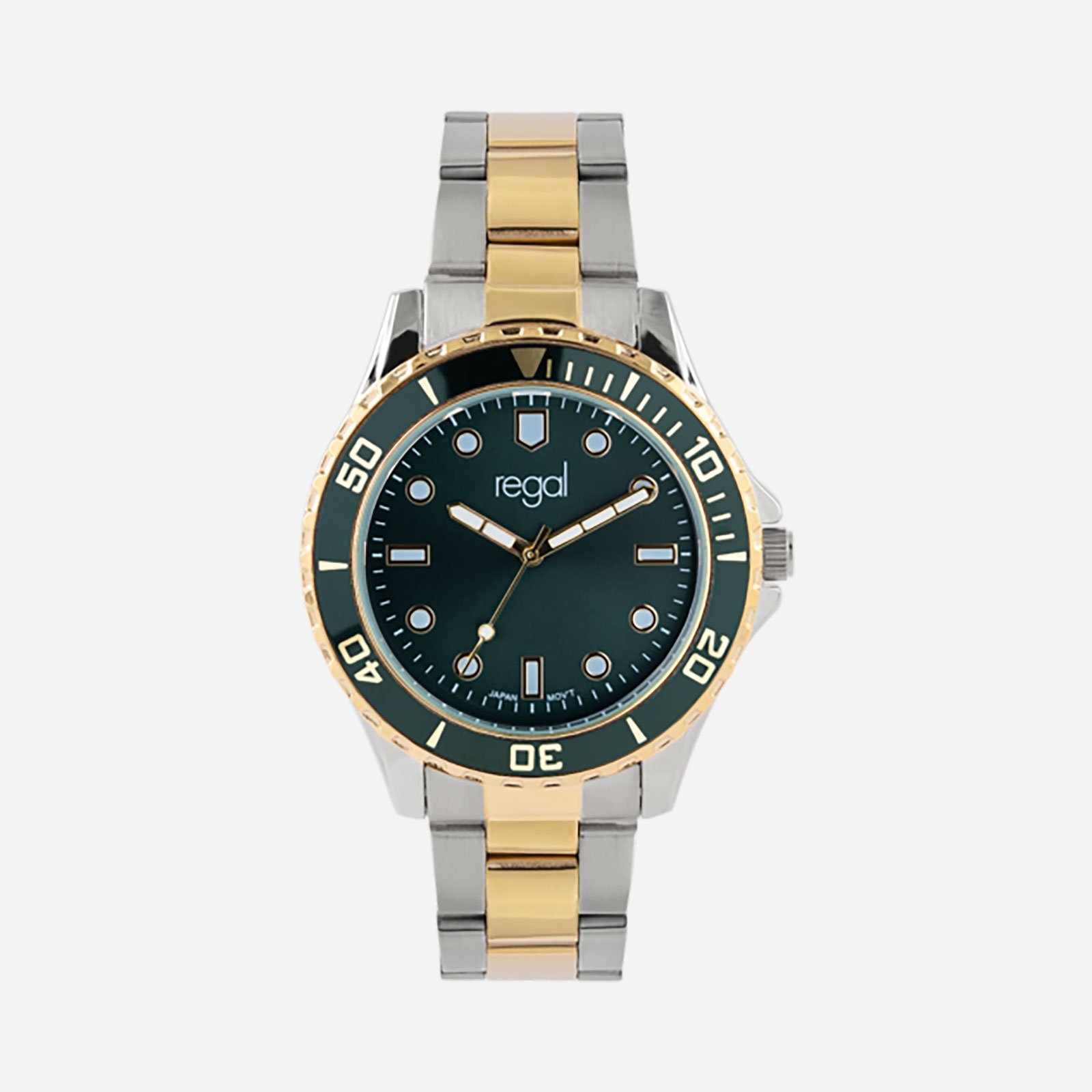 Herrklocka, grön tavla bicolor metallband - 42 mm