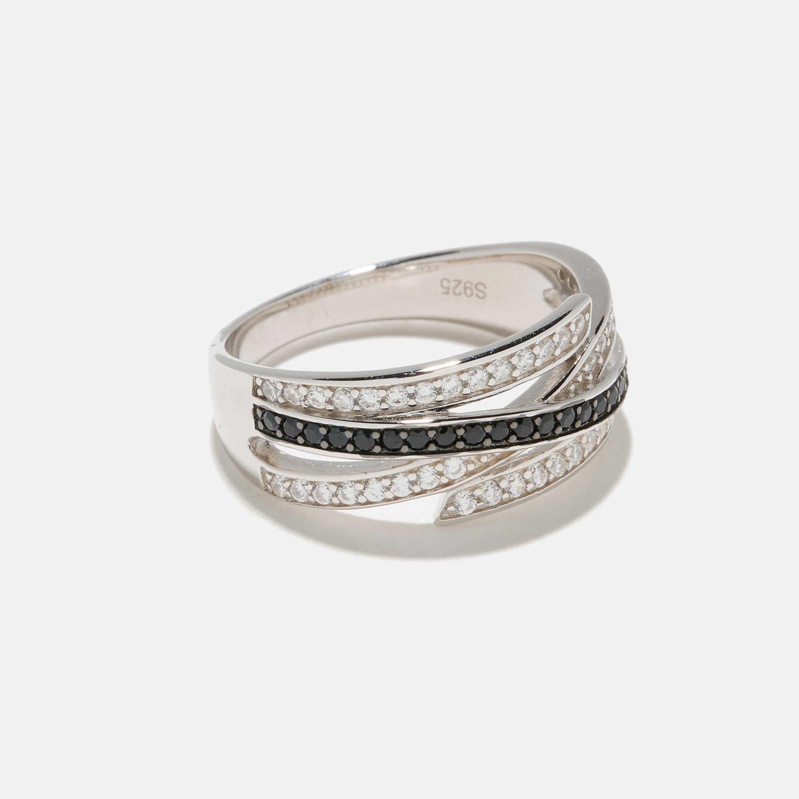 SILVER 925 Ring äkta silver – vita & svarta stenar