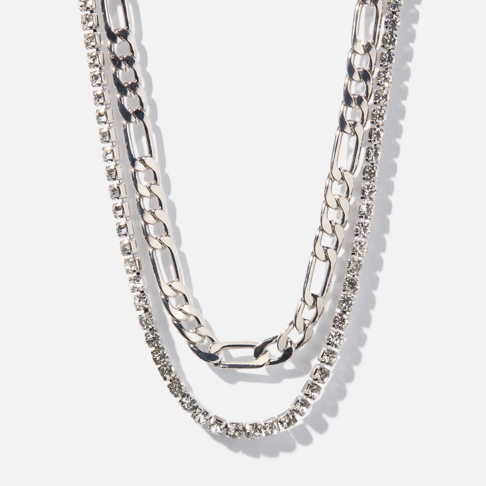 2-radigt silverfärgat halsband – kedjor 40,44+6cm