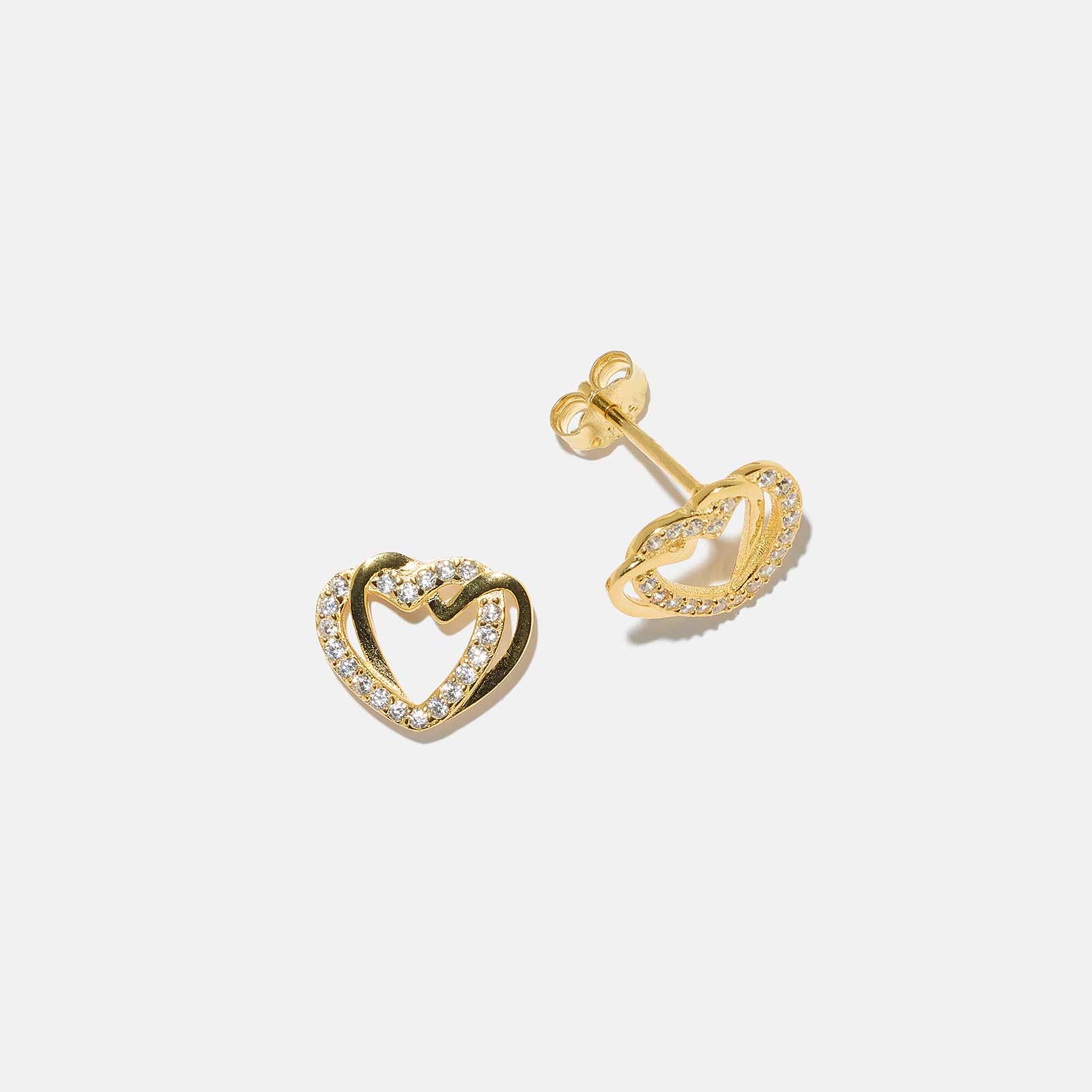 Guldpläterade örhängen i äkta silver – dubbla hjärtan