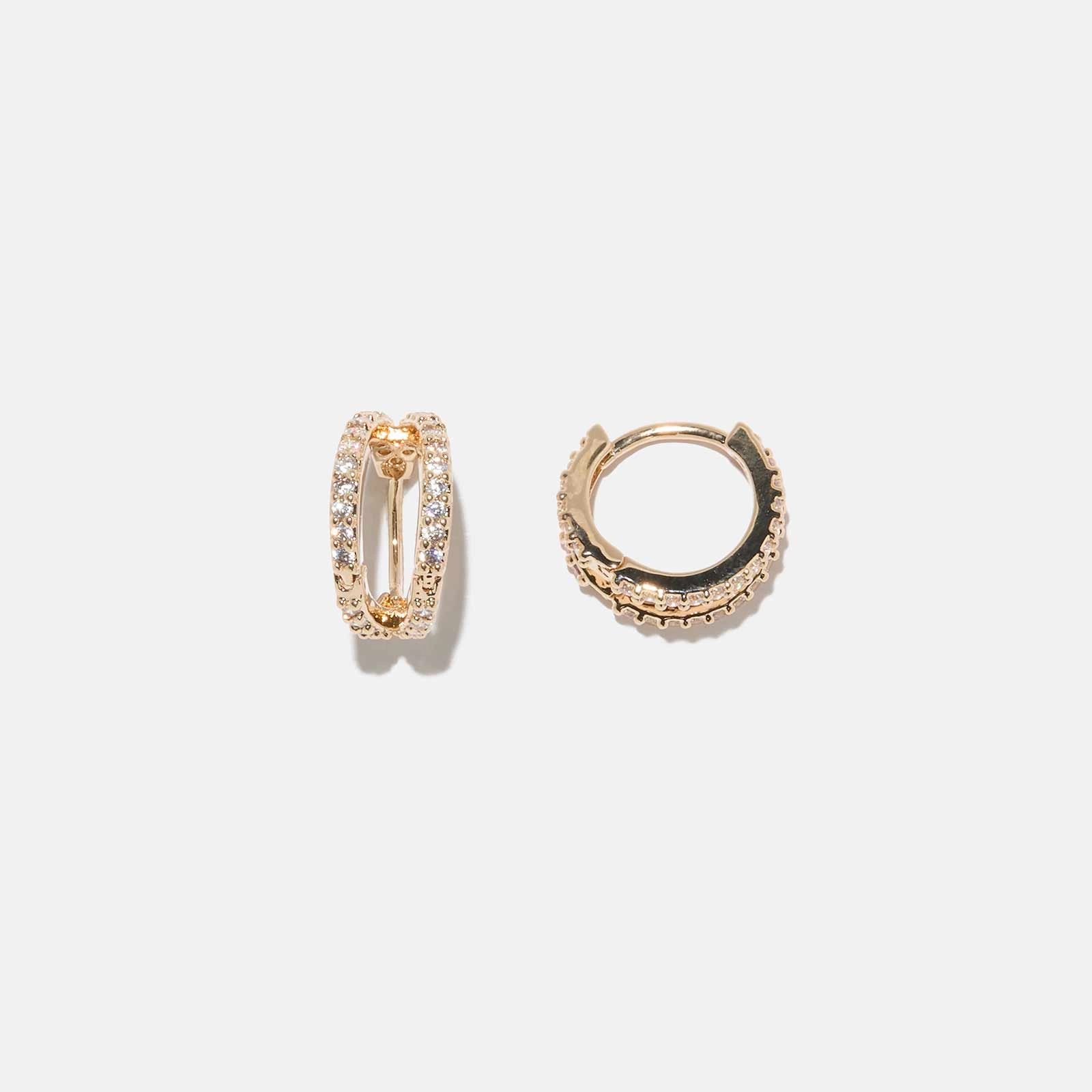 18k guldpläterade örhängen – hoops två rader med stenar 12mm