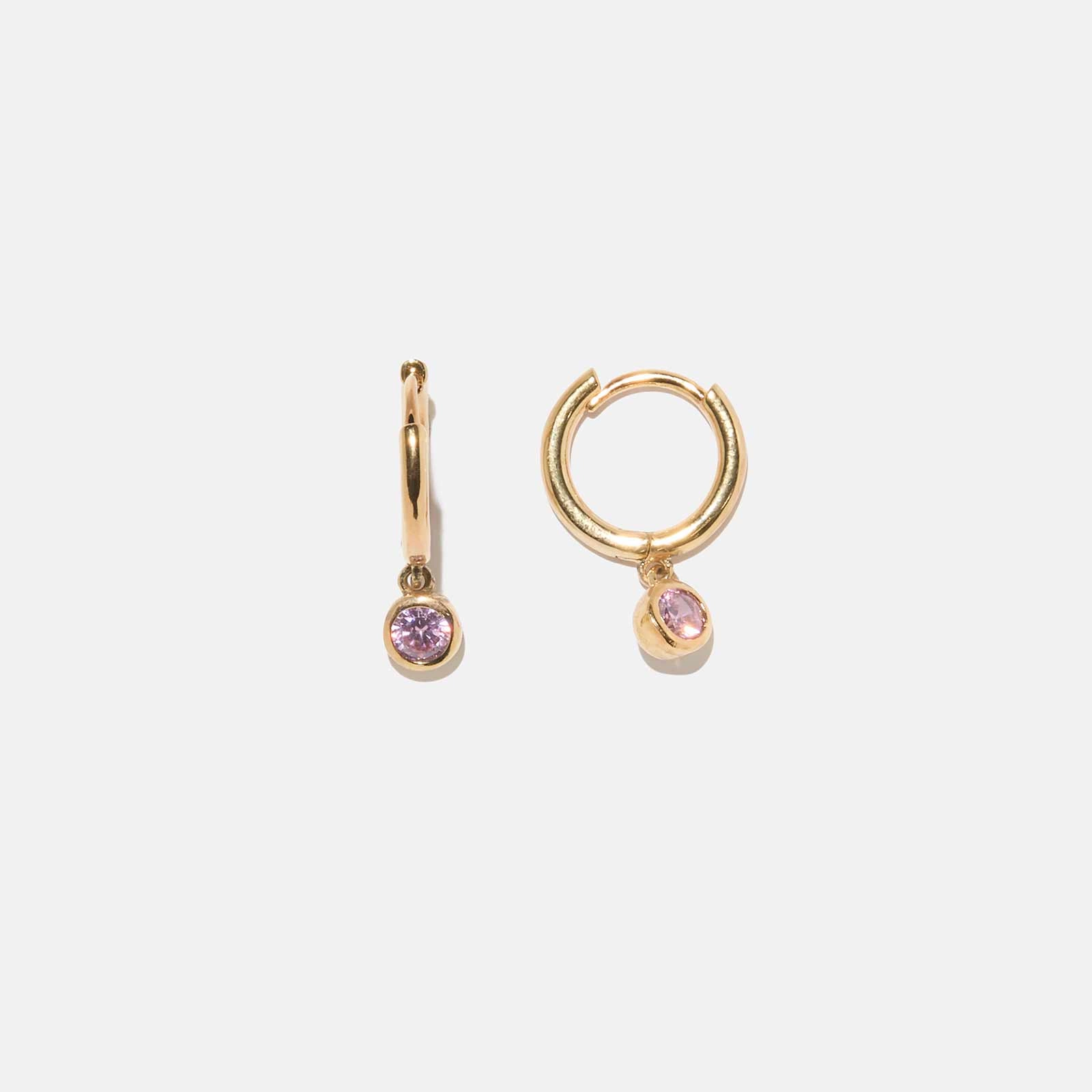 18k guldpläterade örhängen – hoops rund rosa sten