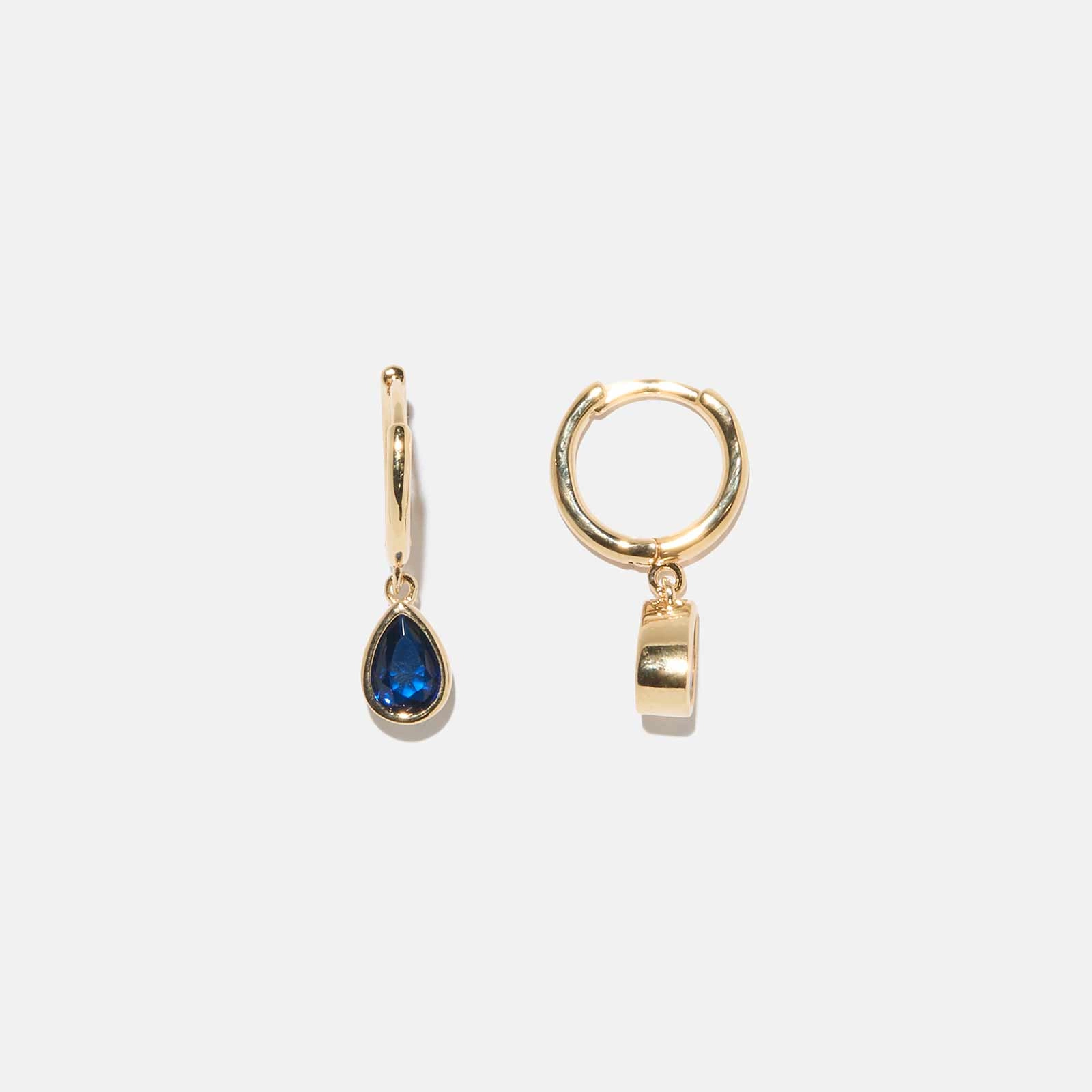 18k guldpläterade örhängen – hoops droppe blå sten