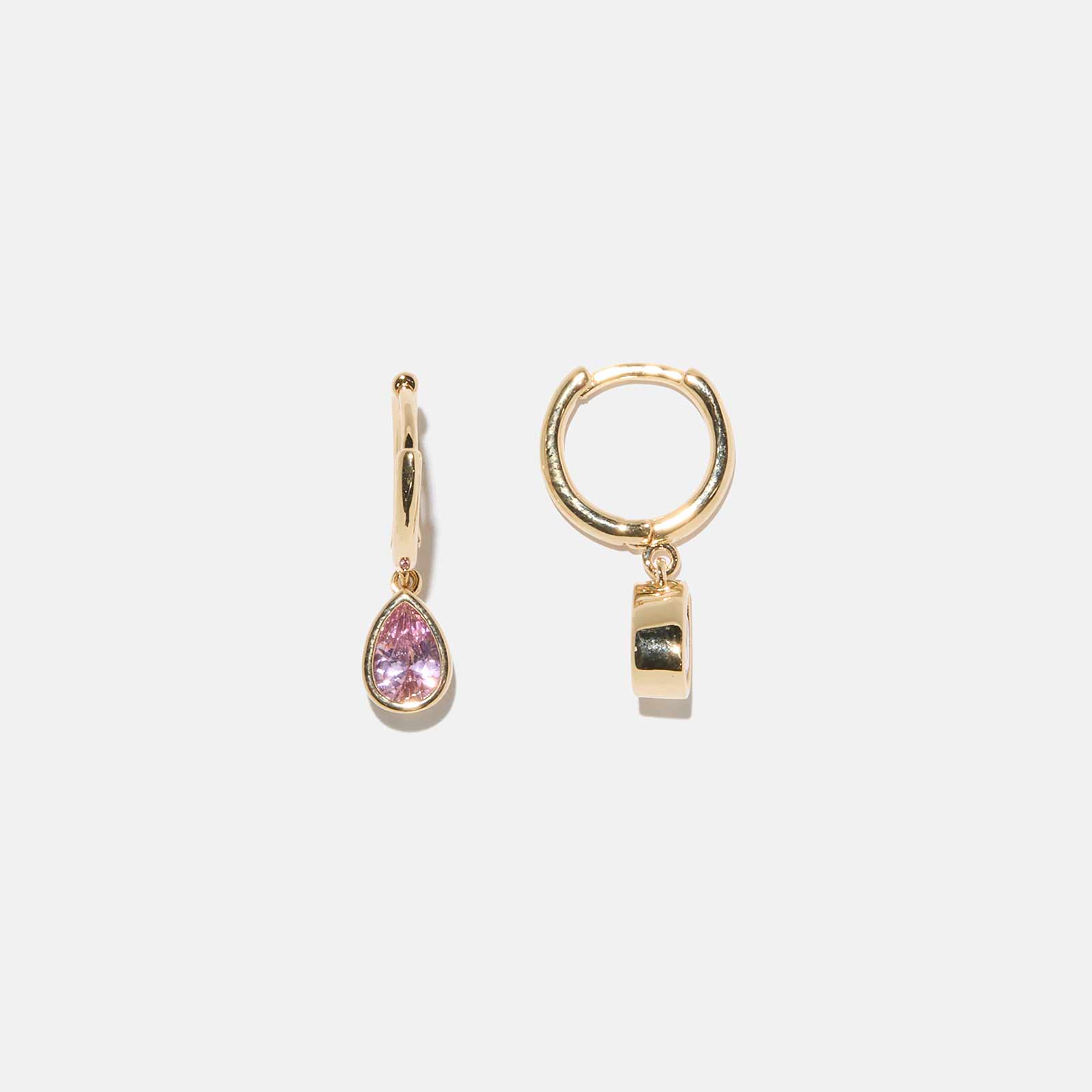 18k guldpläterade örhängen – hoops droppe rosa sten