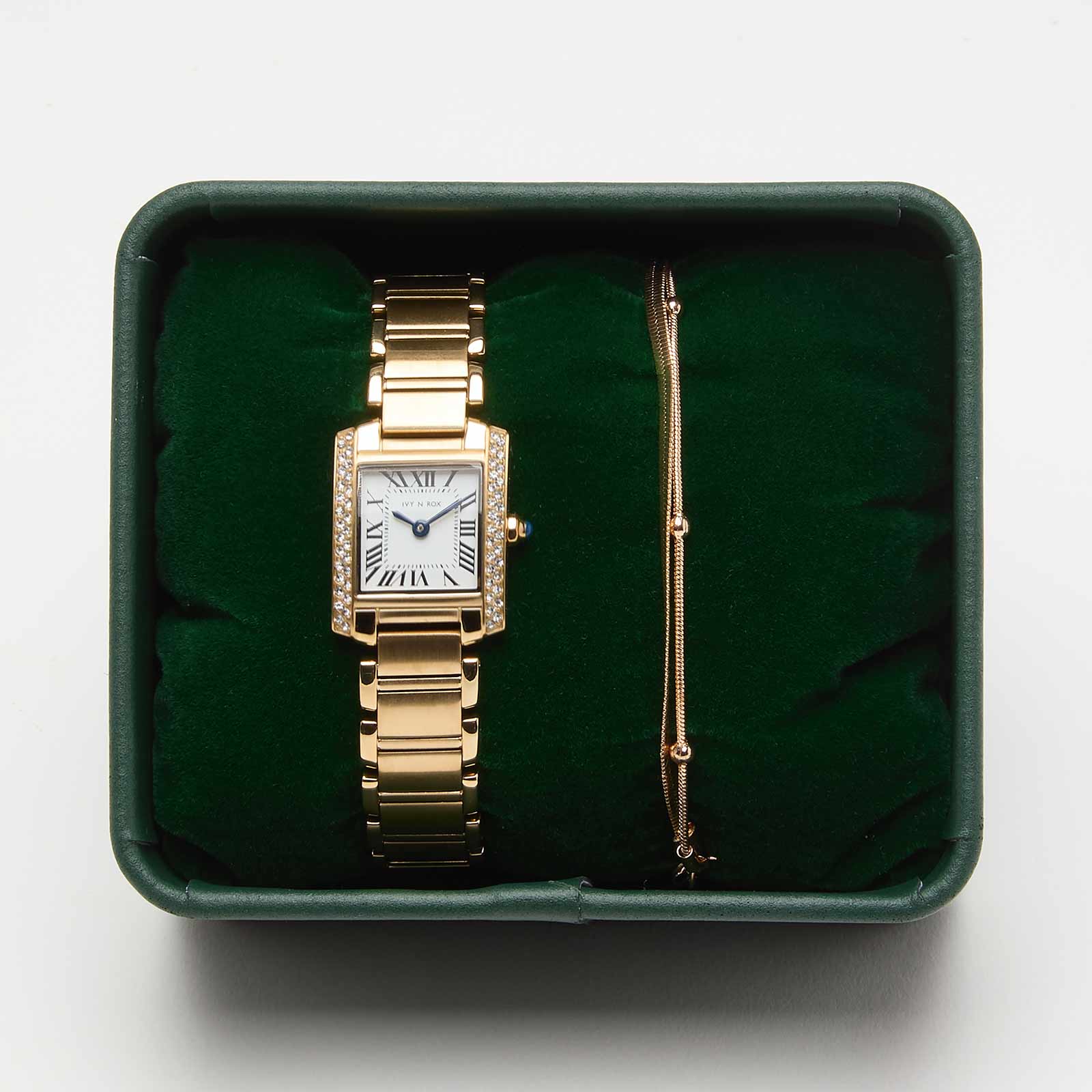 Ivy N Rox Monaco klockset – rektangulär guld 20×25 mm