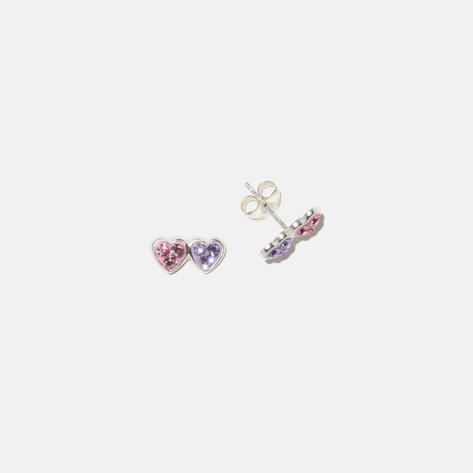 Silverörhängen för barn – rosa/lila hjärtan med stenar