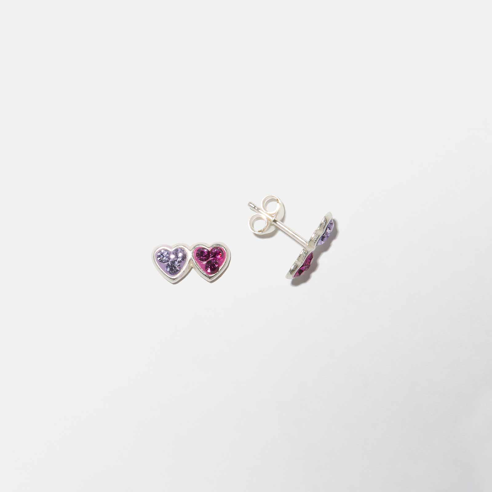 Silverörhängen för barn – lila/cerise hjärtan med stenar