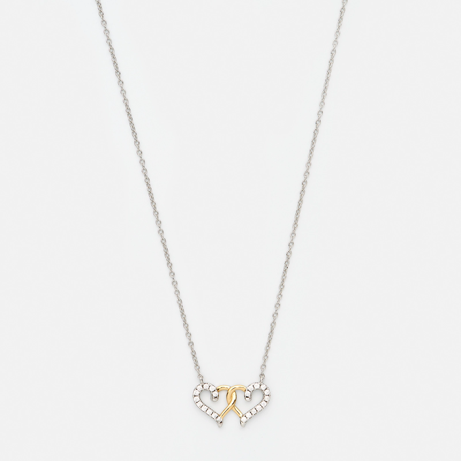 Halsband i silver – dubbelt hjärta 42+3cm