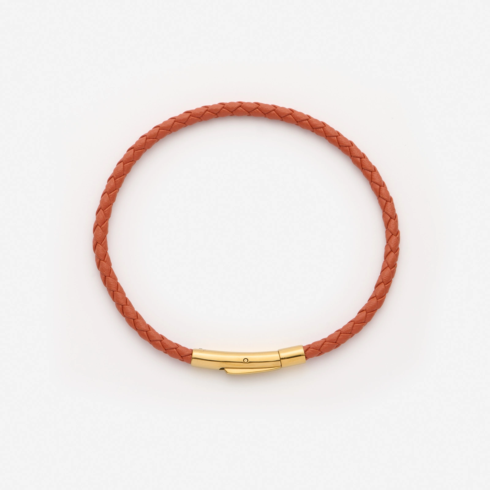 Orange läderarmband med stålspänne, 16cm