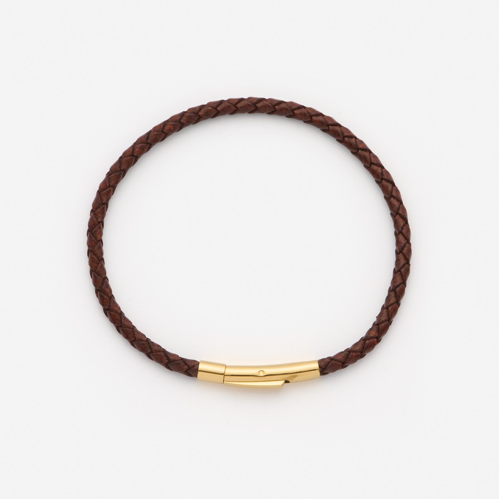 Brunt läderarmband med stålspänne, 19cm