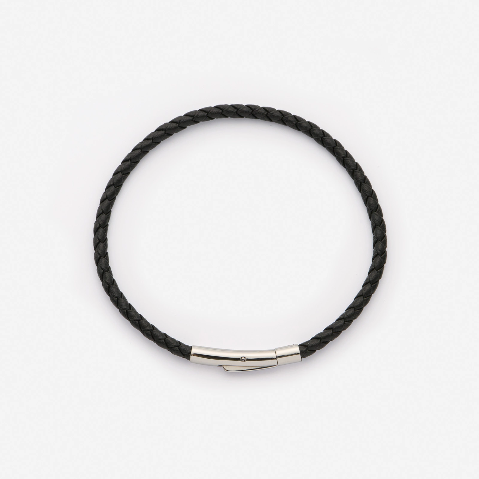Svart läderarmband med stålspänne, 19cm