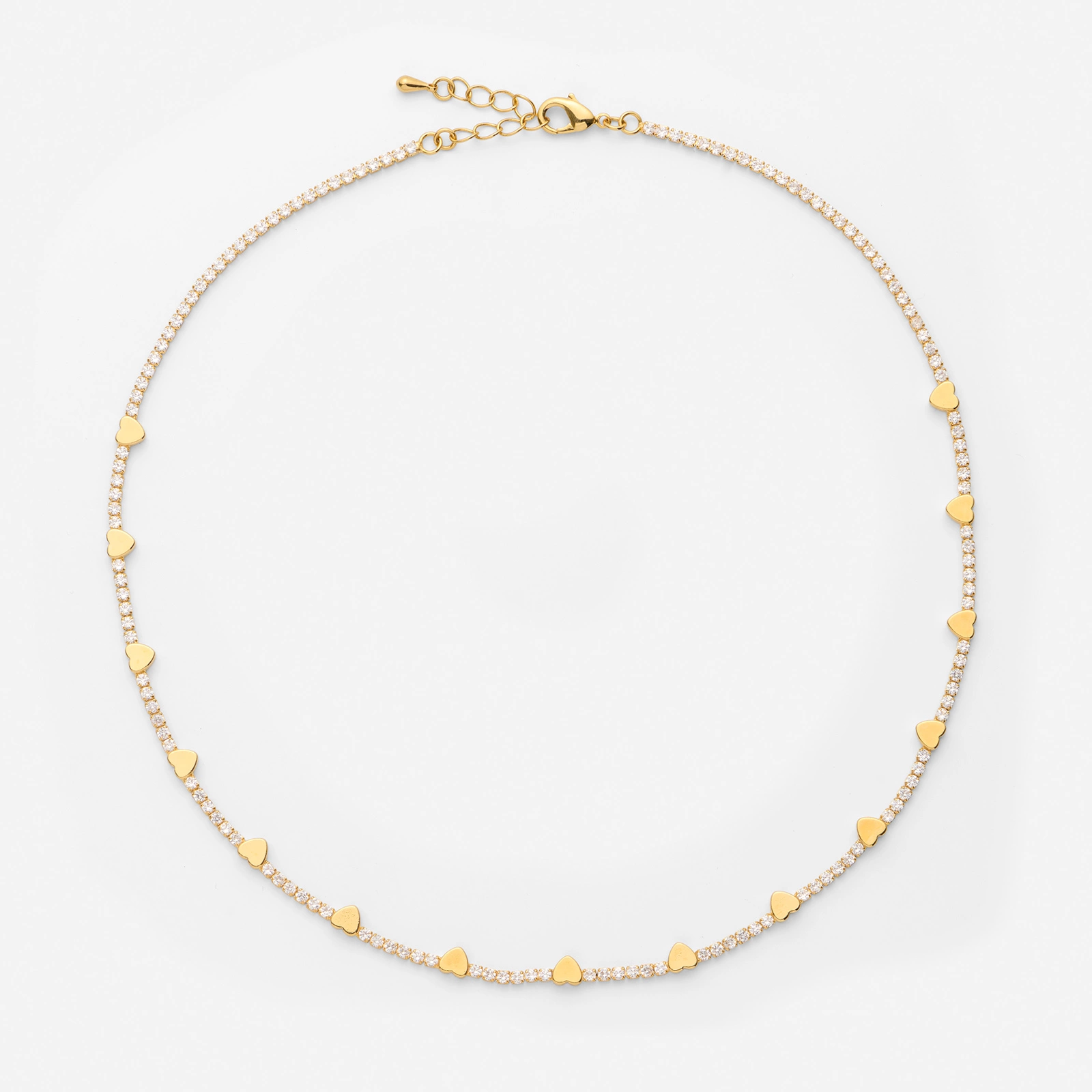 18k guldpläterat tennishalsband med hjärtan