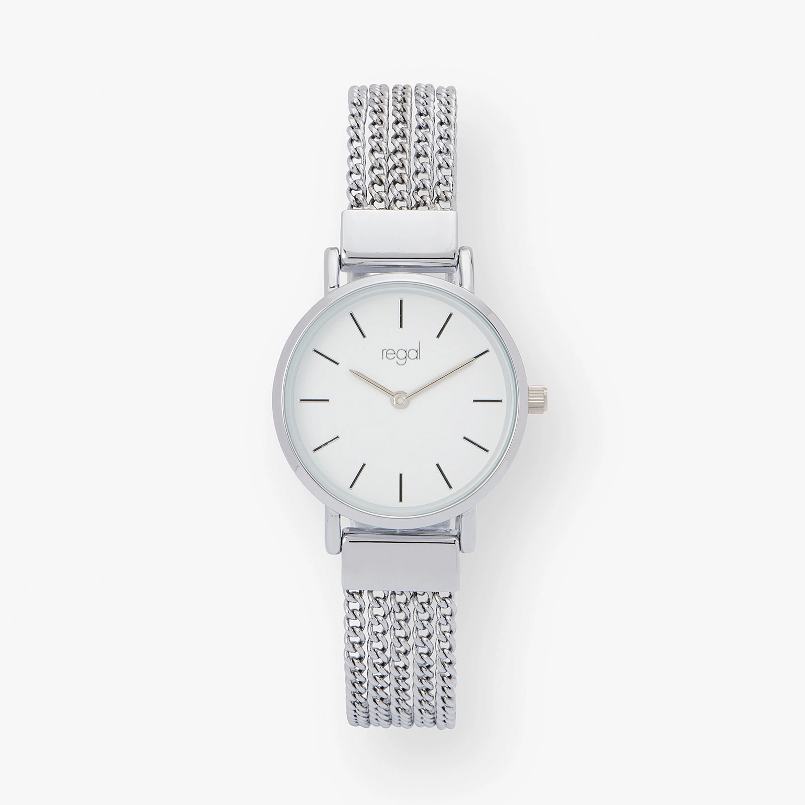 Regal damklocka – vit/silver metallband 30 mm