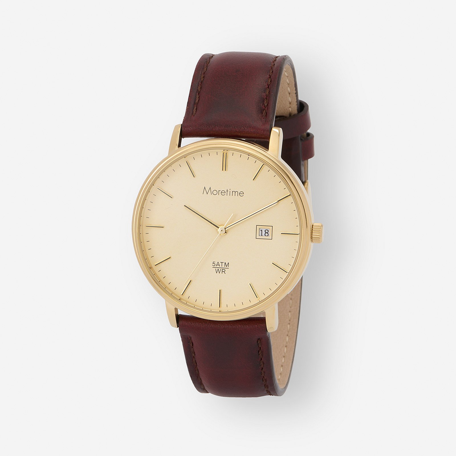 Moretime herrklocka – champagne/guld brunt läderband 40mm