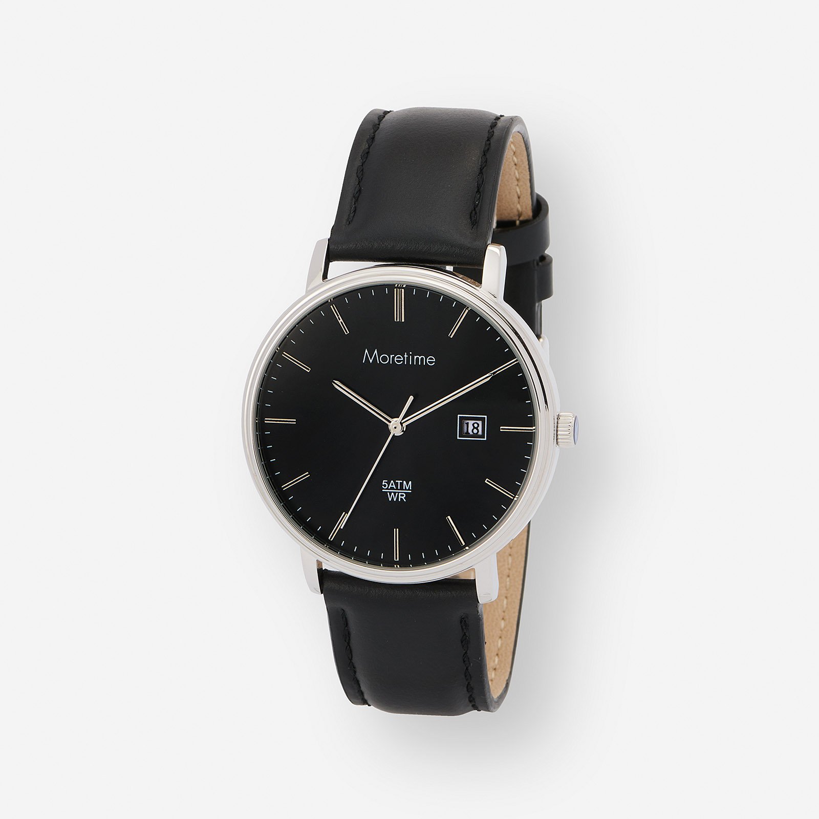 Moretime herrklocka – svart/stål svart läderband 40mm